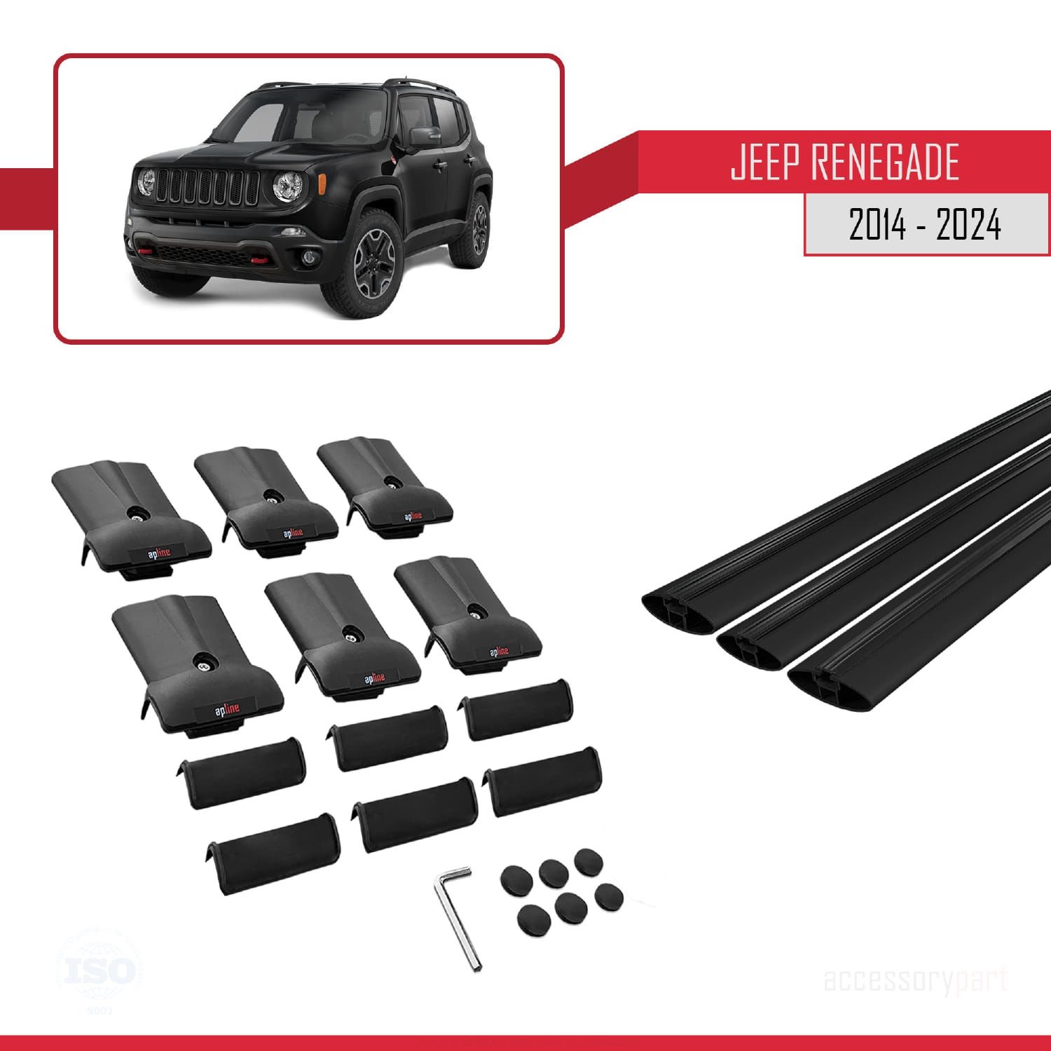 Jeep Renegade 2014 ve Sonrası ile Uyumlu FLY Model Ara Atkı Tavan Barı SİYAH 3 ADET BAR