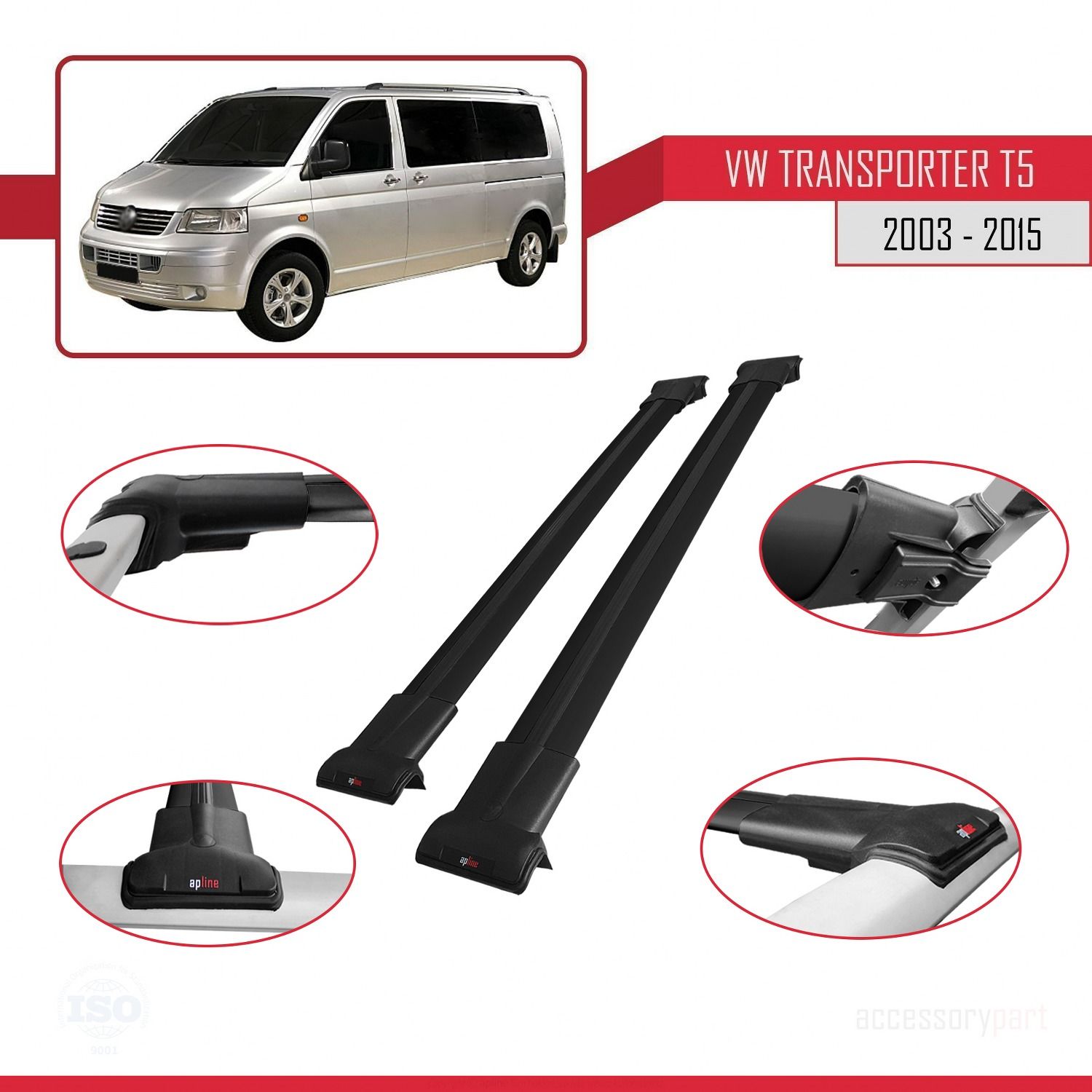 Volkswagen Transporter (T5) 2003-2015 Arası ile uyumlu FLY Model Ara Atkı Tavan Barı SİYAH