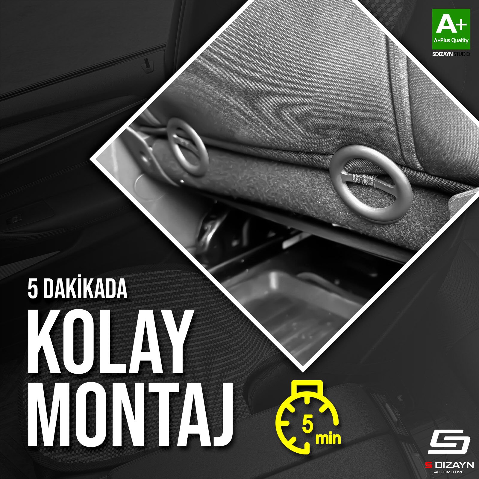 S-Dizayn Oto Koltuk Koruyucu Alt Minder Füme Universal 2+1 Parça Ön Arka A+ Kalite