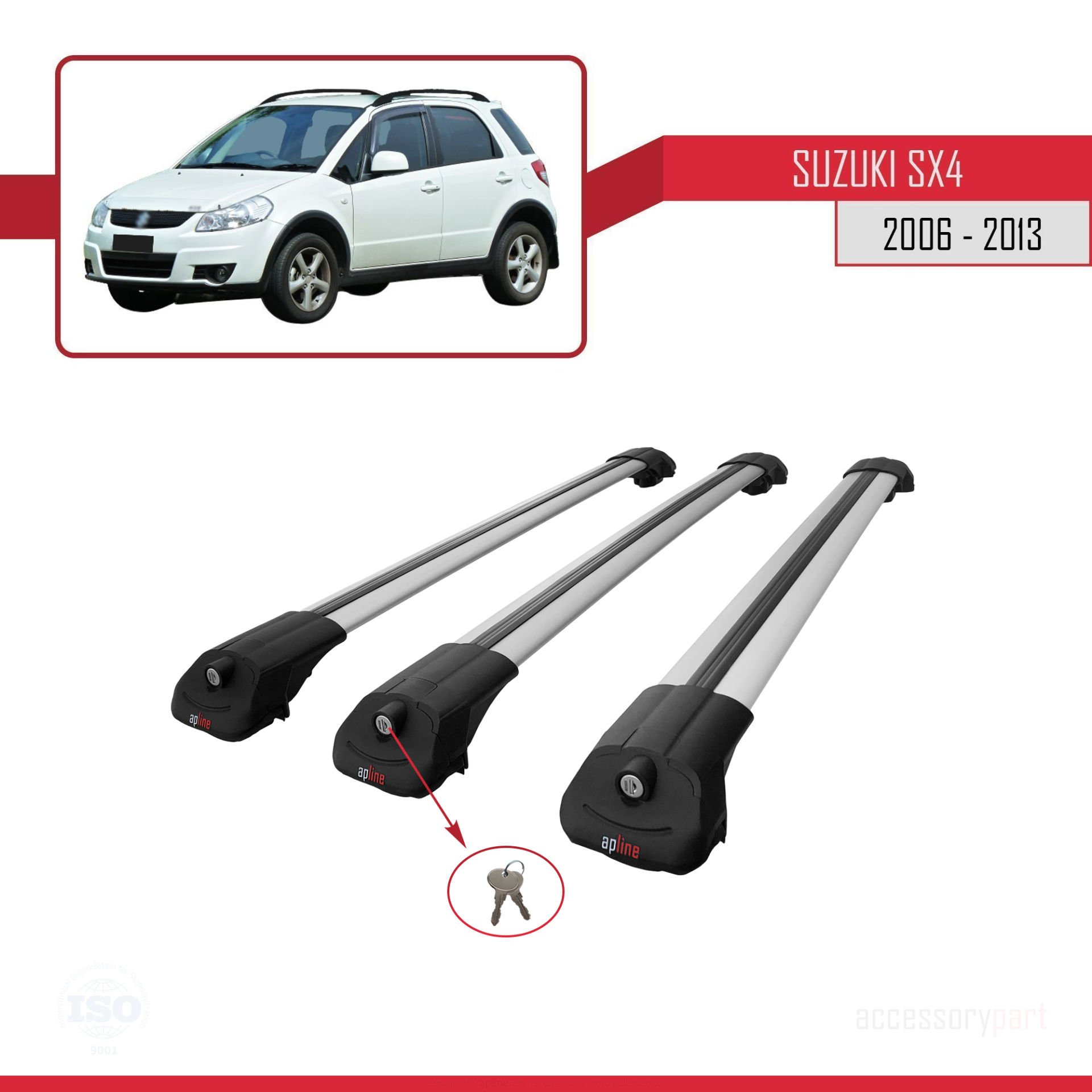 Suzuki SX4 2006-2013 Arası ile uyumlu ACE-1 Ara Atkı Tavan Barı GRİ 3 ADET BAR