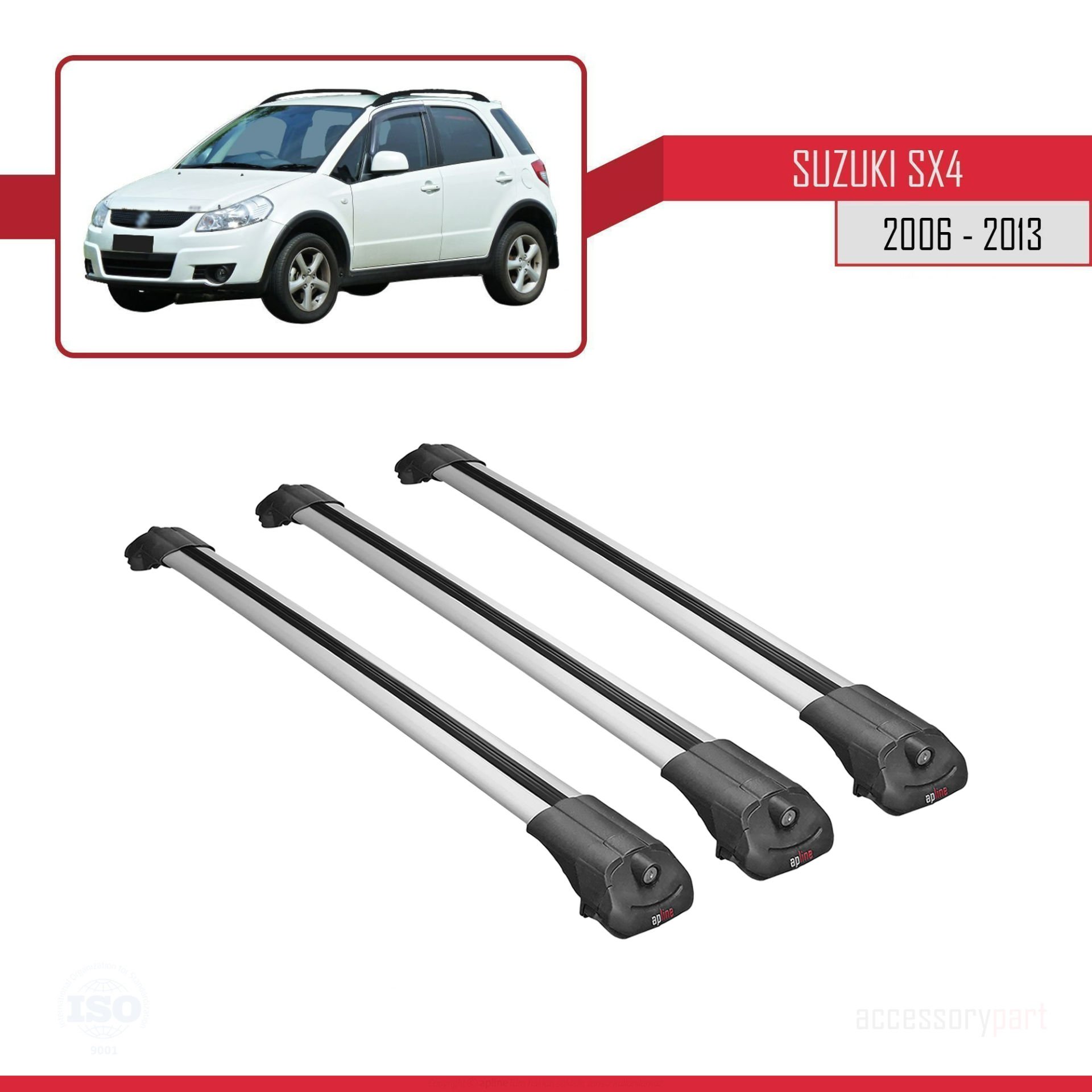 Suzuki SX4 2006-2013 Arası ile uyumlu ACE-1 Ara Atkı Tavan Barı GRİ 3 ADET BAR