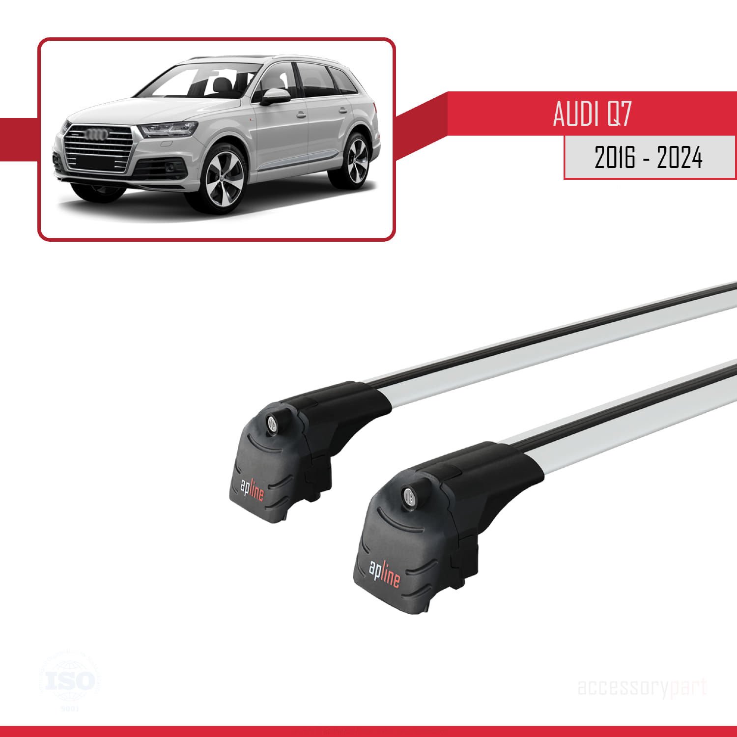 Audi Q7 (4M) 2016 ve Sonrası ile uyumlu ACE-2 Ara Atkı Tavan Barı GRİ