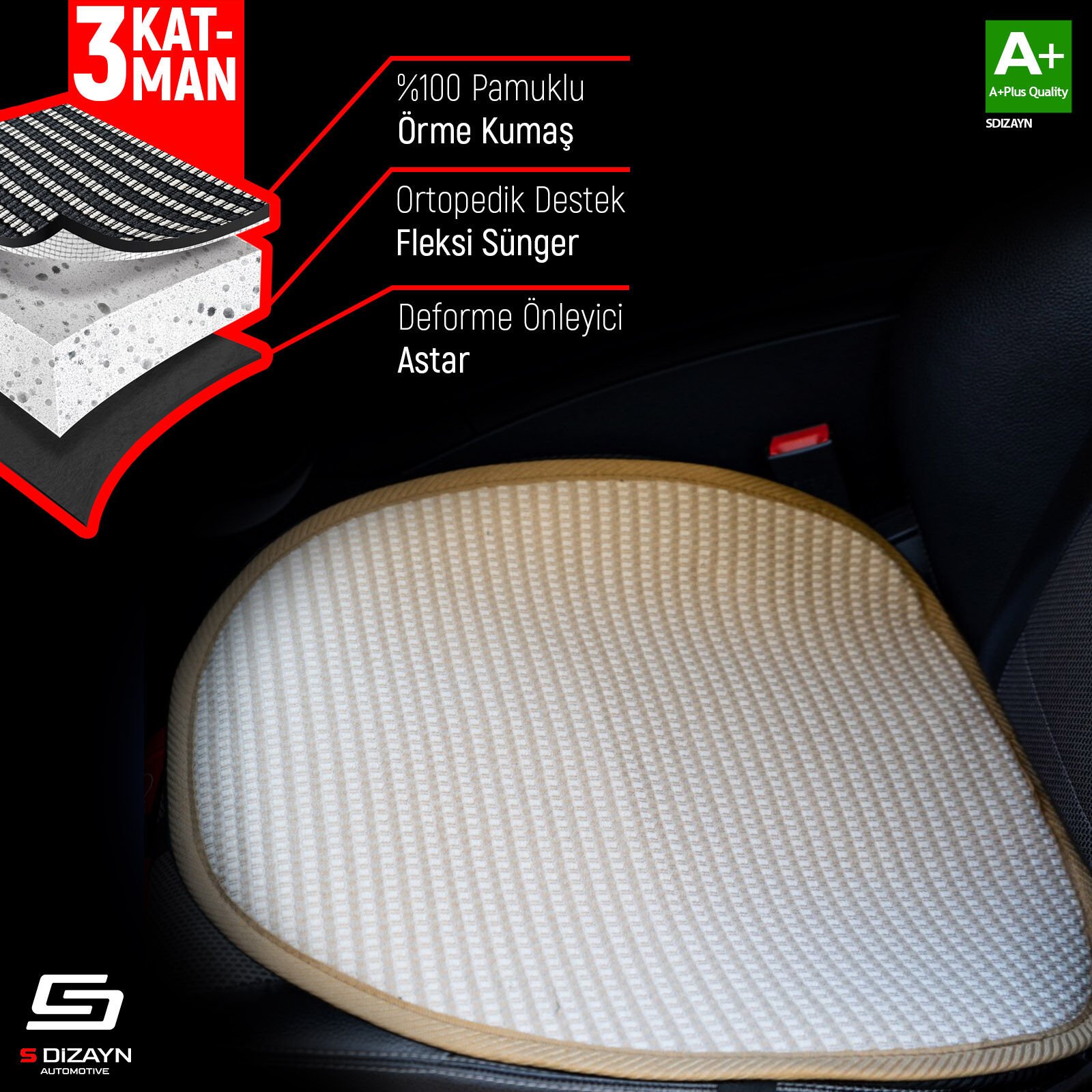 S-Dizayn Oto Koltuk Koruyucu Alt Minder Krem Universal 2+1 Parça Ön Arka A+ Kalite