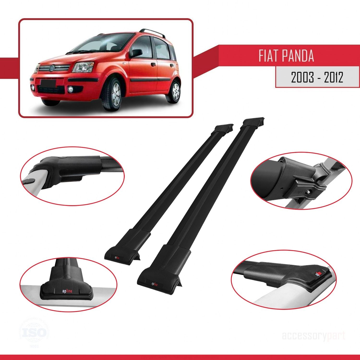 Fiat Panda 2003-2012 Arası ile uyumlu FLY Model Ara Atkı Tavan Barı SİYAH