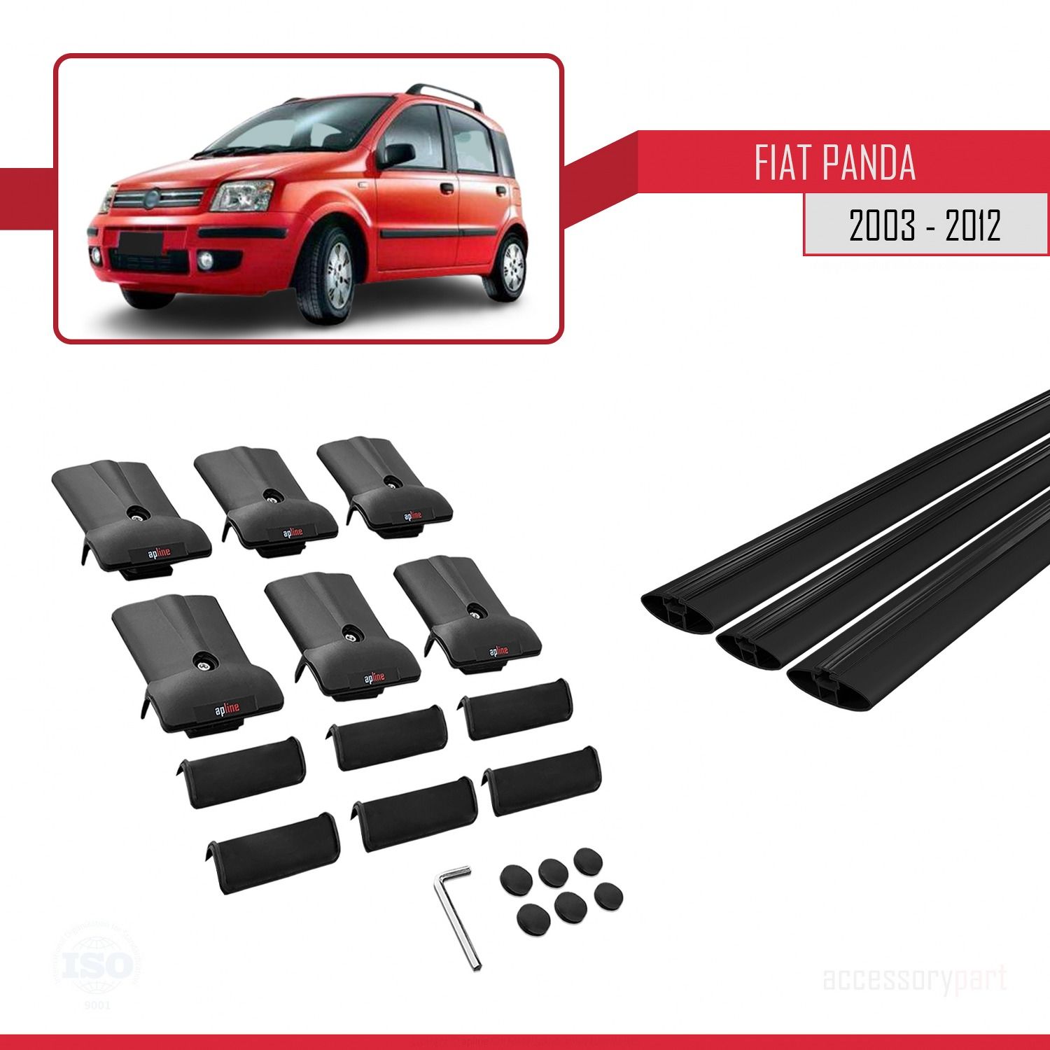 Fiat Panda 2003-2012 Arası ile Uyumlu FLY Model Ara Atkı Tavan Barı SİYAH 3 ADET BAR