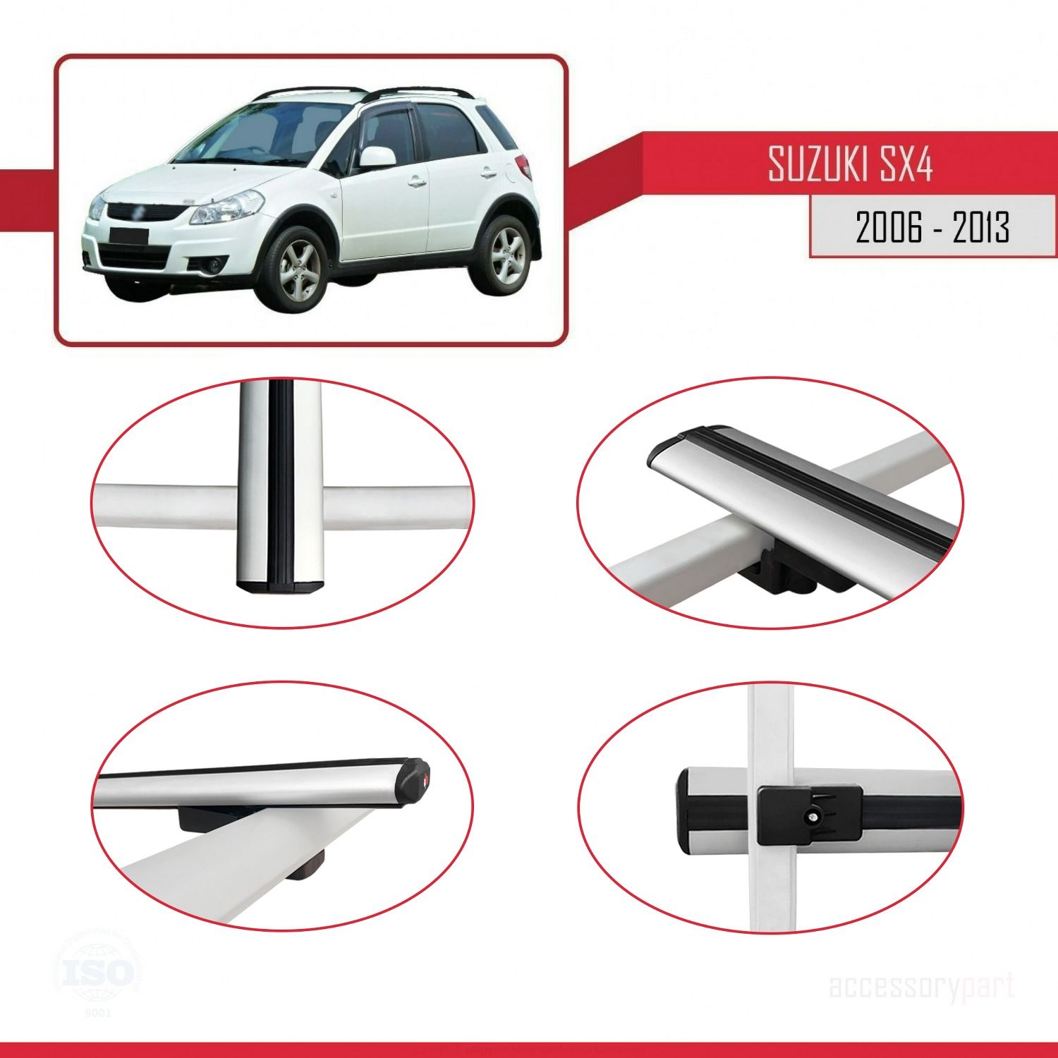 Suzuki SX4 2006-2013 Arası ile uyumlu Basic Model Ara Atkı Tavan Barı GRİ 3 ADET
