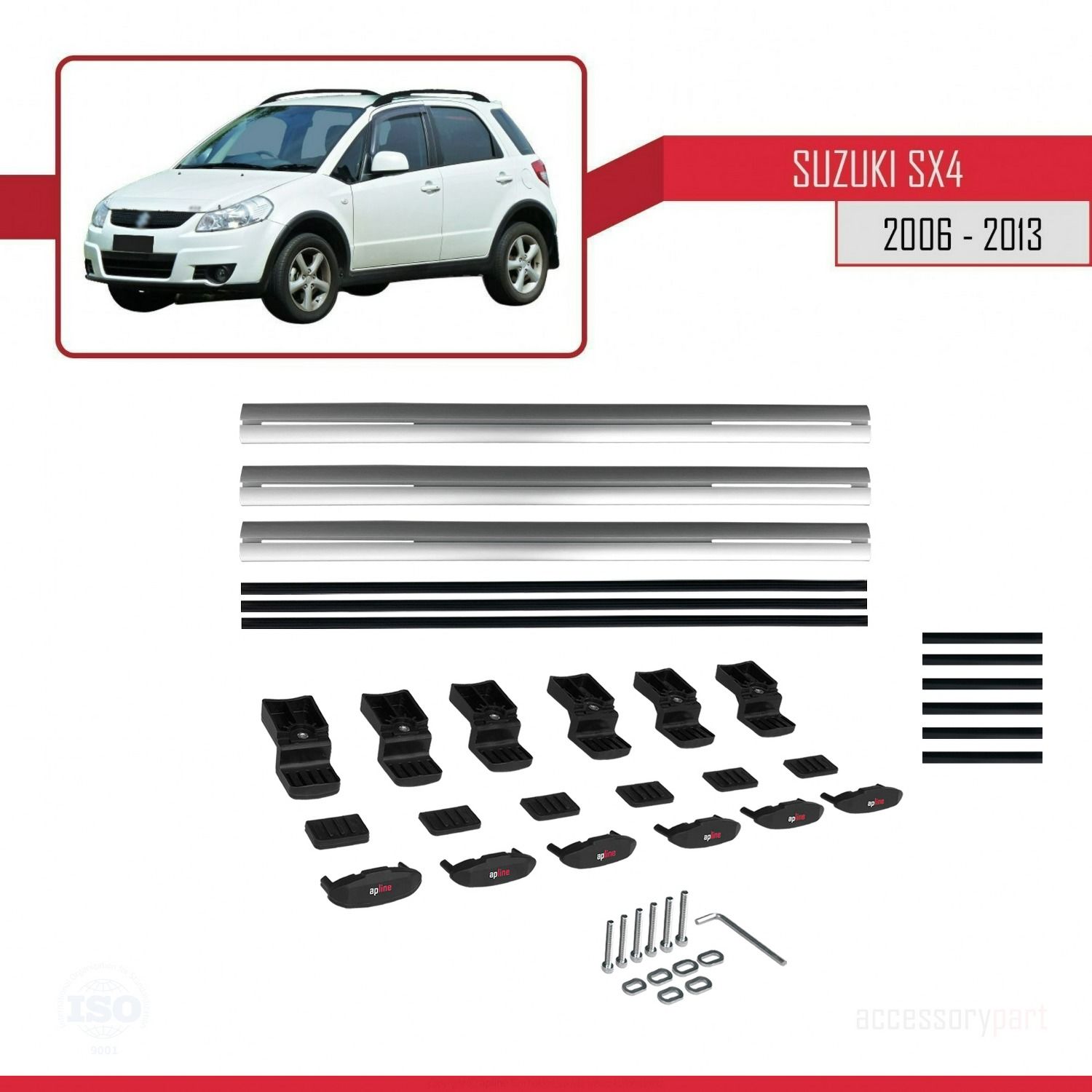 Suzuki SX4 2006-2013 Arası ile uyumlu Basic Model Ara Atkı Tavan Barı GRİ 3 ADET