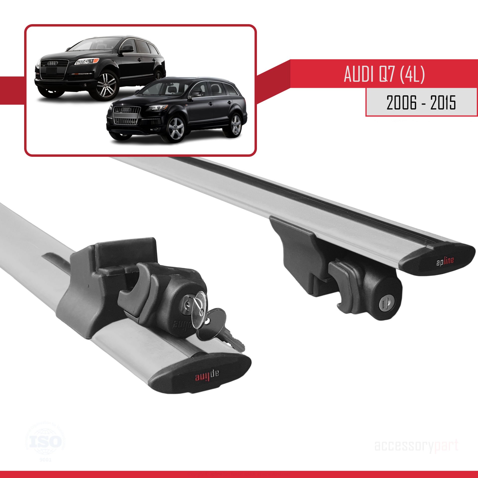 Audi Q7 2006-2015 Arası ile uyumlu HOOK Model Anahtar Kilitli Ara Atkı Tavan Barı GRİ