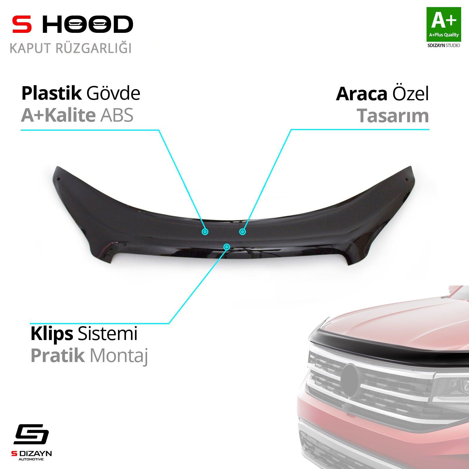 S-Dizayn Nissan Uyumlu Qashqai ABS Plastik Kaput Rüzgarlığı 2010-2013 A+Kalite Parça