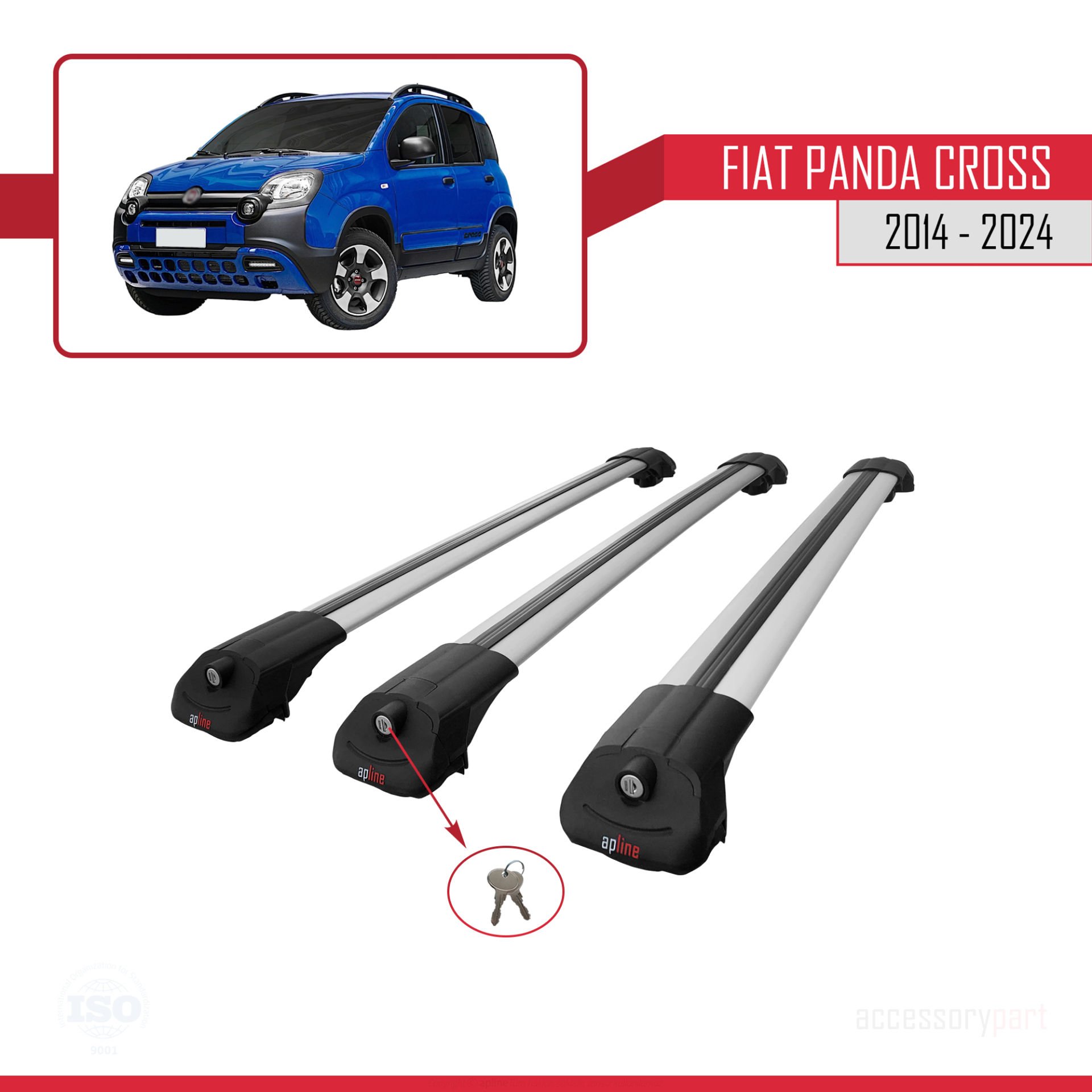 Fiat Panda Cross 2014 ve Sonrası ile uyumlu ACE-1 Ara Atkı Tavan Barı GRİ 3 ADET BAR