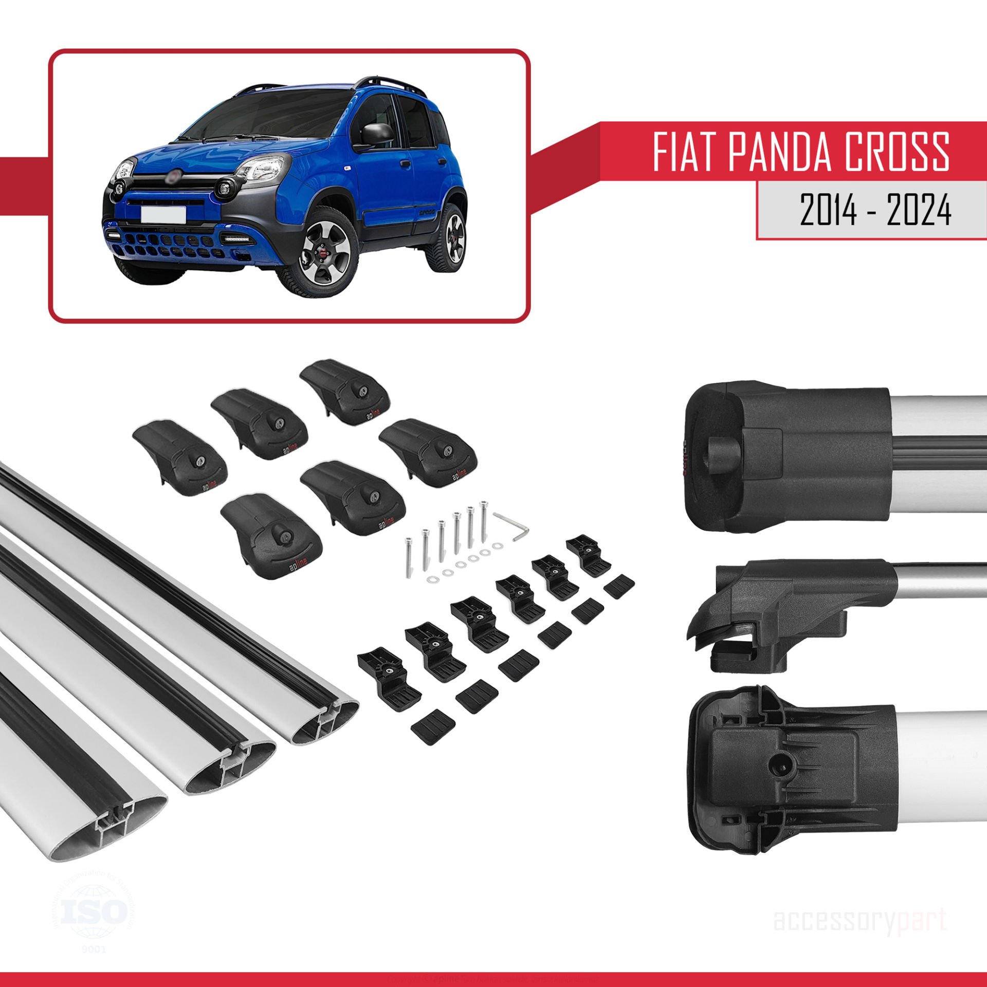 Fiat Panda Cross 2014 ve Sonrası ile uyumlu ACE-1 Ara Atkı Tavan Barı GRİ 3 ADET BAR