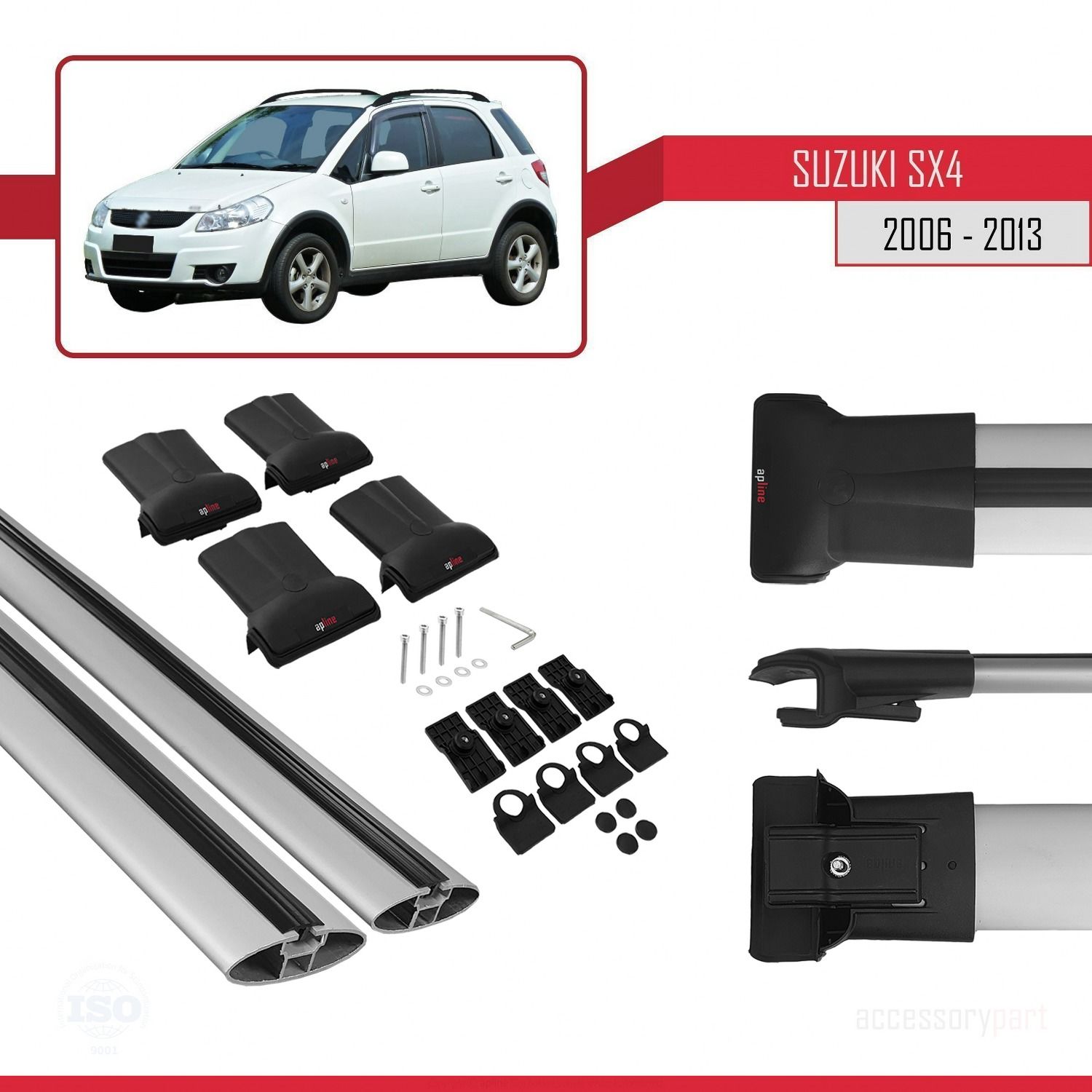 Suzuki SX4 2006-2013 Arası ile uyumlu FLY Model Ara Atkı Tavan Barı GRİ