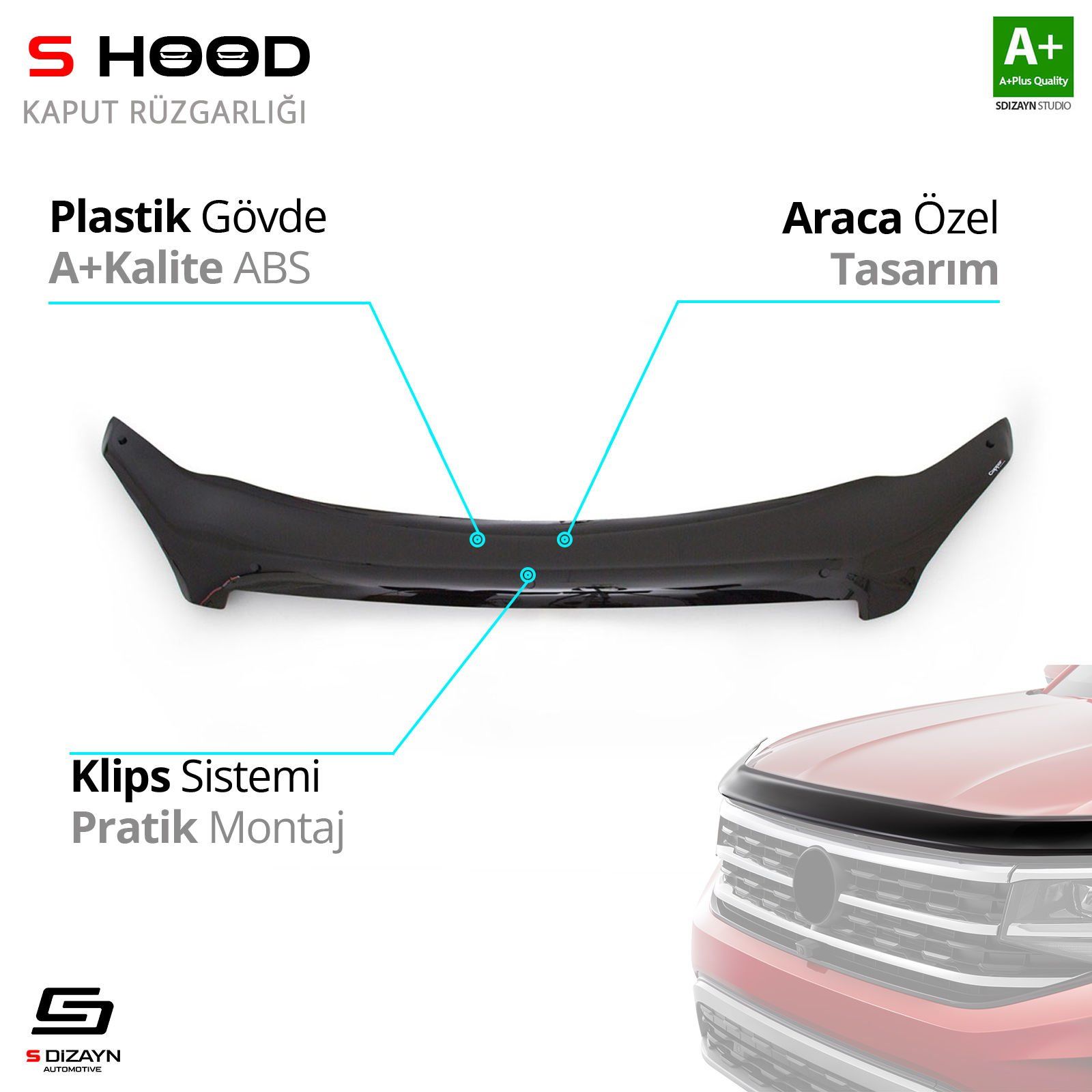 S-Dizayn Nissan Uyumlu Qashqai ABS Plastik Kaput Rüzgarlığı 2007-2010 A+Kalite Parça