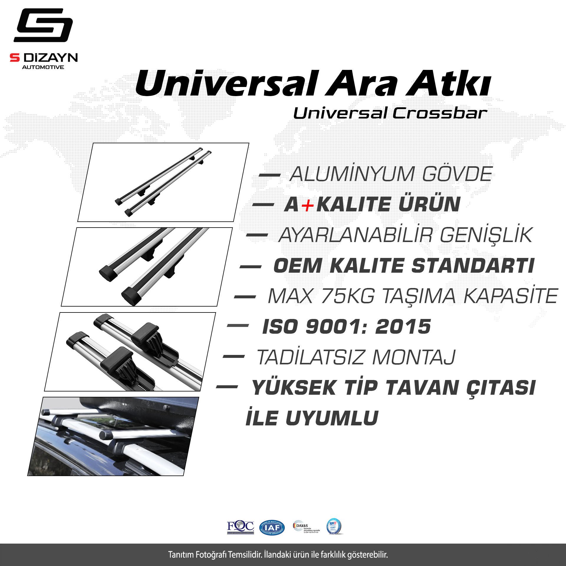S-Dizayn Universal Standart Model Ara Atkı 145 Cm