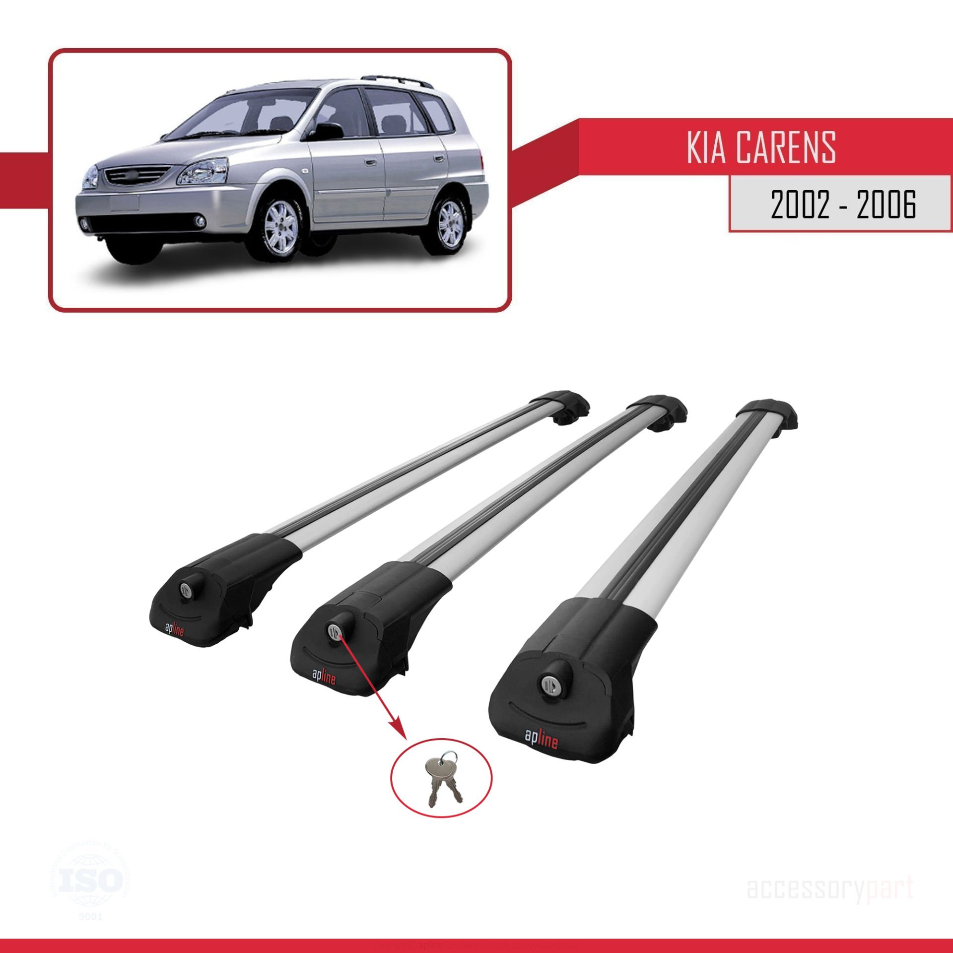 Kia Carens 2002-2006 Arası ile uyumlu ACE-1 Ara Atkı Tavan Barı GRİ 3 ADET BAR
