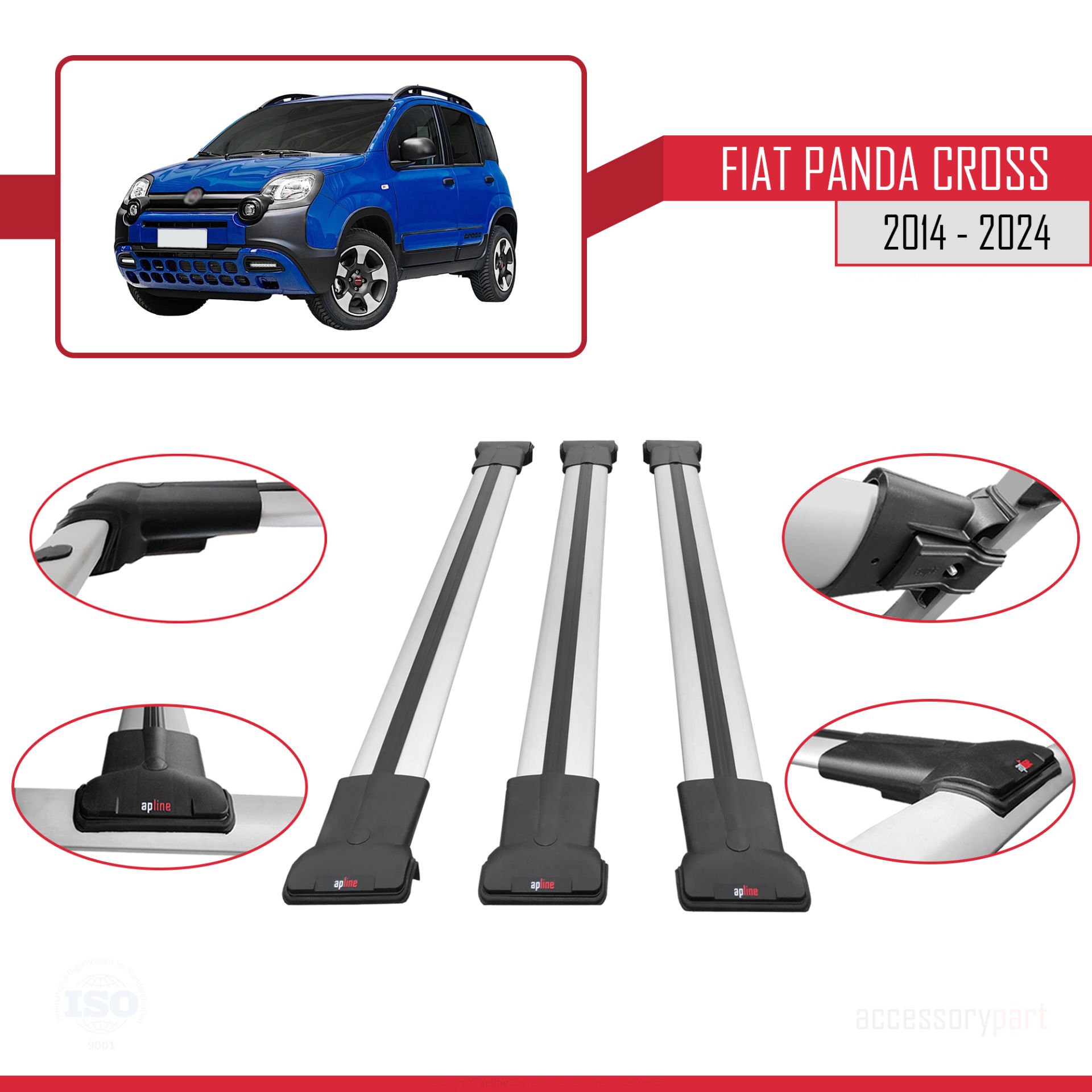 Fiat Panda Cross 2014 ve Sonrası ile uyumlu FLY Model Ara Atkı Tavan Barı GRİ  3 ADET