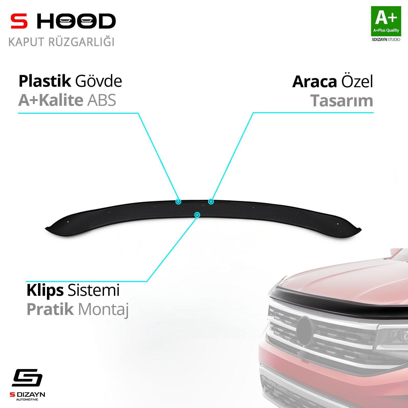 Opel Combo ABS Plastik Kaput Rüzgarlığı 2018 Üzeri A+Kalite