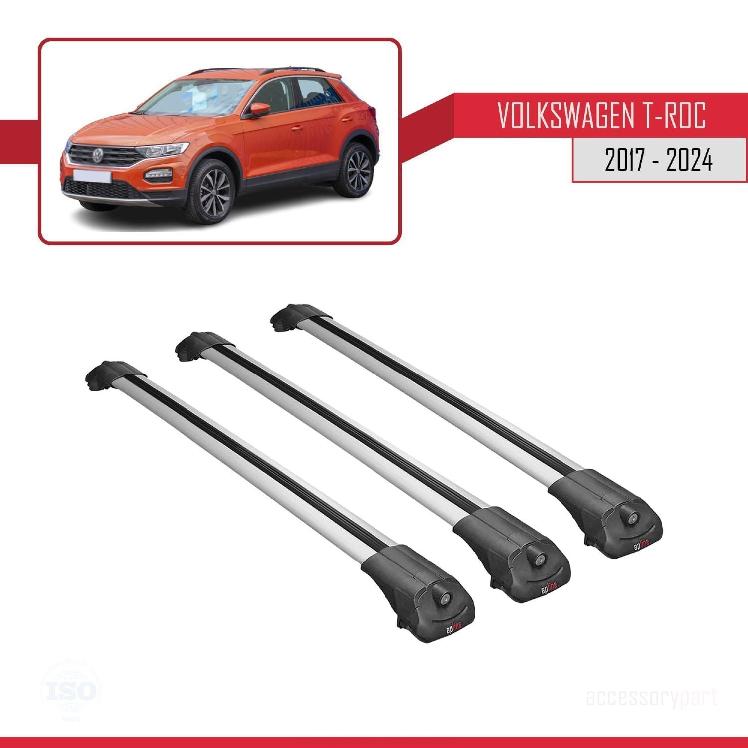 Volkswagen T-Roc 2017 ve Sonrası ile uyumlu ACE-1 Ara Atkı Tavan Barı GRİ 3 ADET BAR