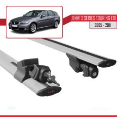 Bmw 3 Series Touring (E91) 2005-2011 Arası ile uyumlu HOOK Model Anahtar Kilitli Ara Atkı Tavan Barı GRİ