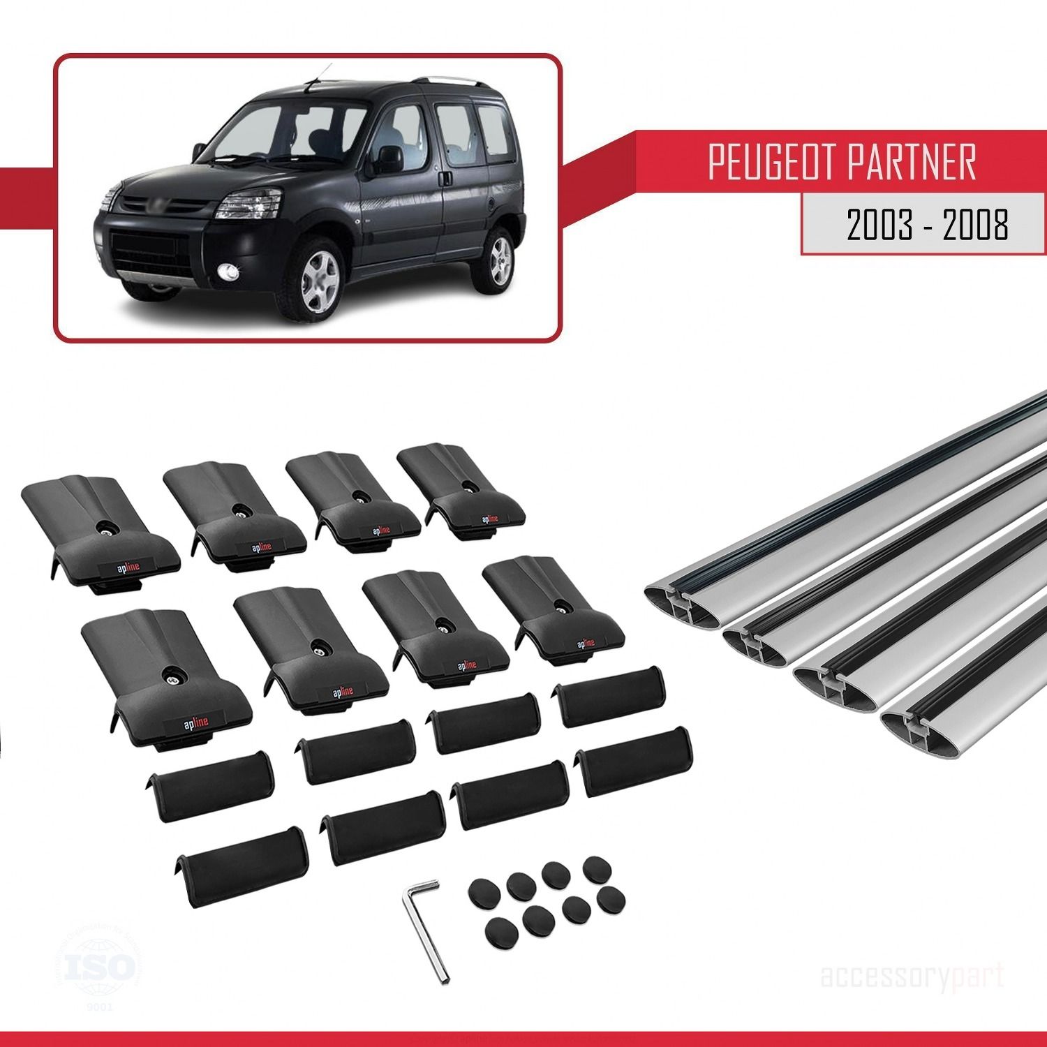 Peugeot Partner 2003-2008 Arası ile uyumlu FLY Model Ara Atkı Tavan Barı GRİ 4 ADET BAR