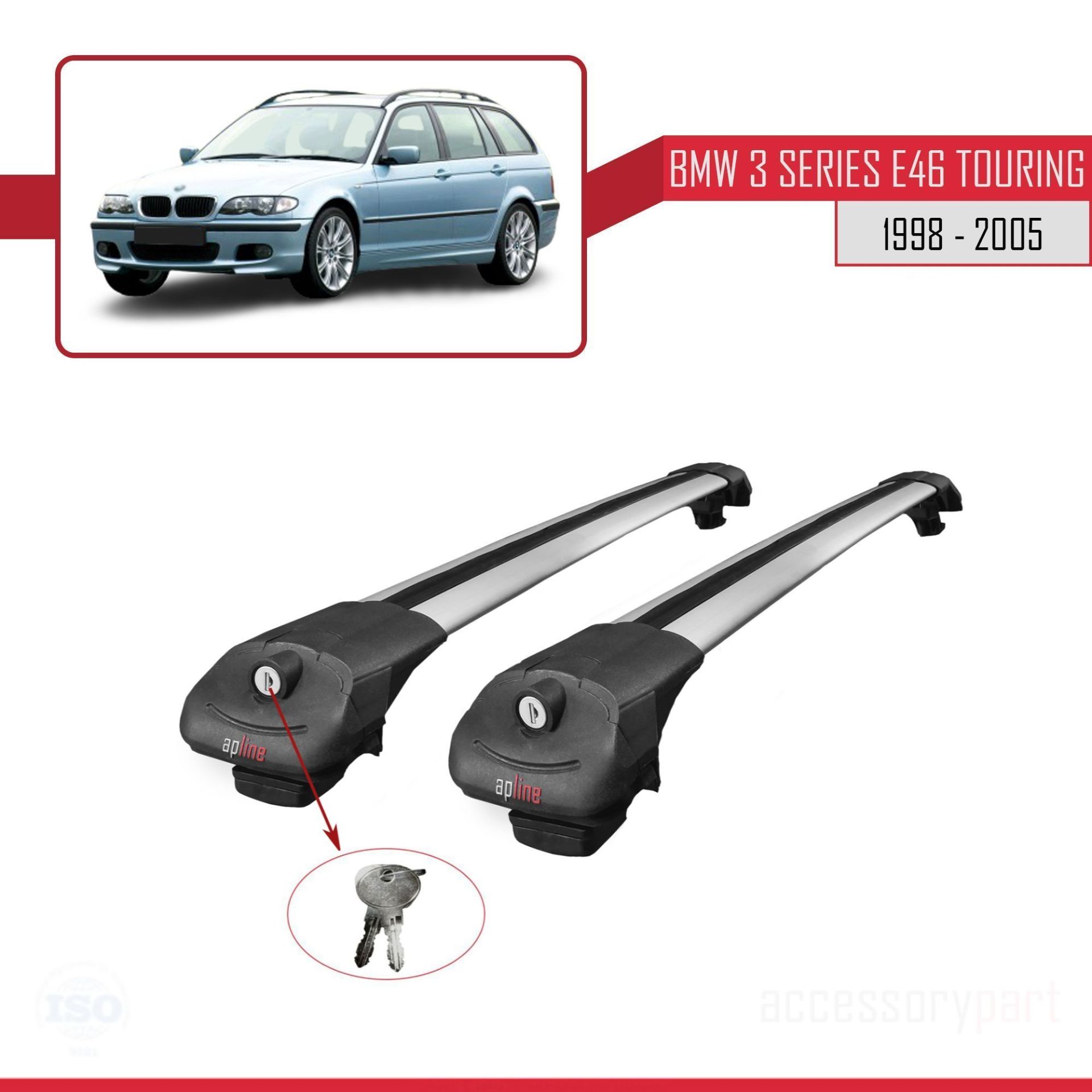 BMW 3 Serisi (E46) TOURING 1998-2005 Arası ile uyumlu ACE-1 Ara Atkı Tavan Barı GRİ