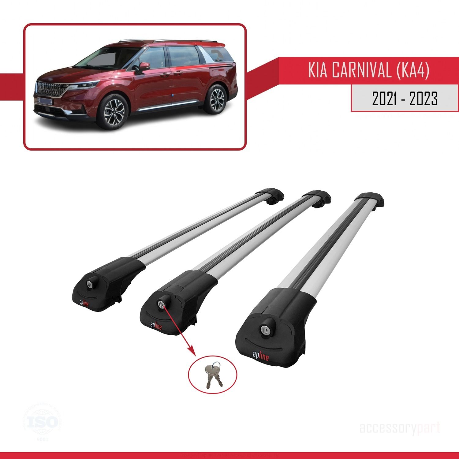 Kia Carnival (KA4) 2021-2023 Arası ile uyumlu ACE-1 Ara Atkı Tavan Barı GRİ 3 ADET BAR