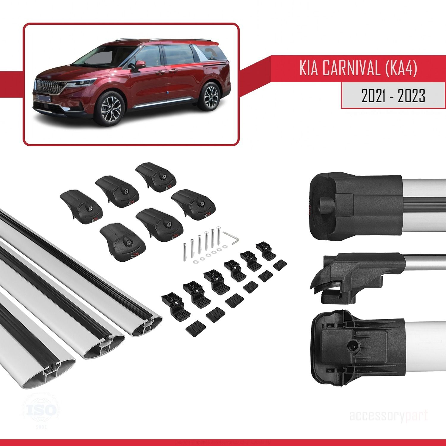 Kia Carnival (KA4) 2021-2023 Arası ile uyumlu ACE-1 Ara Atkı Tavan Barı GRİ 3 ADET BAR