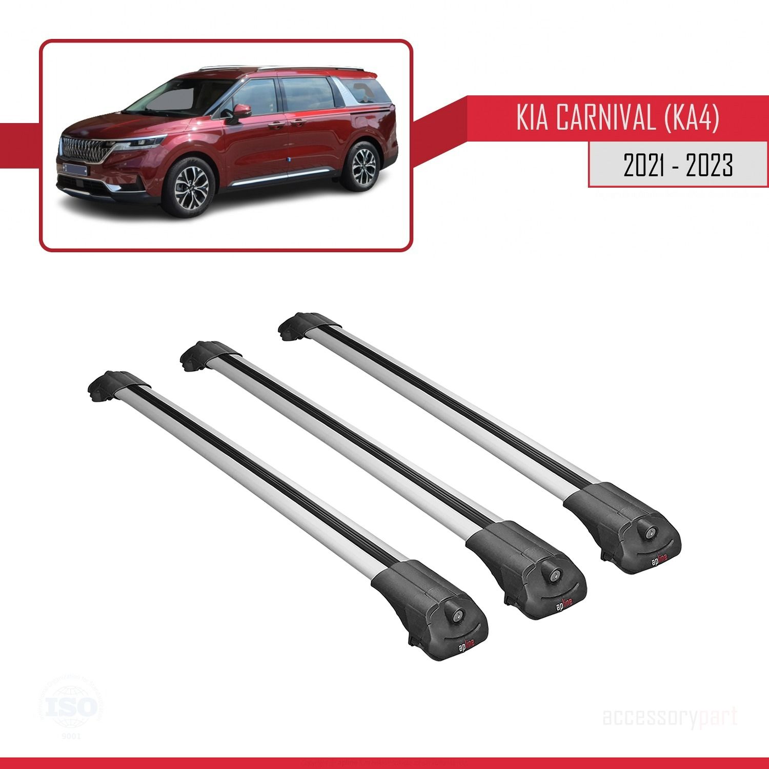 Kia Carnival (KA4) 2021-2023 Arası ile uyumlu ACE-1 Ara Atkı Tavan Barı GRİ 3 ADET BAR