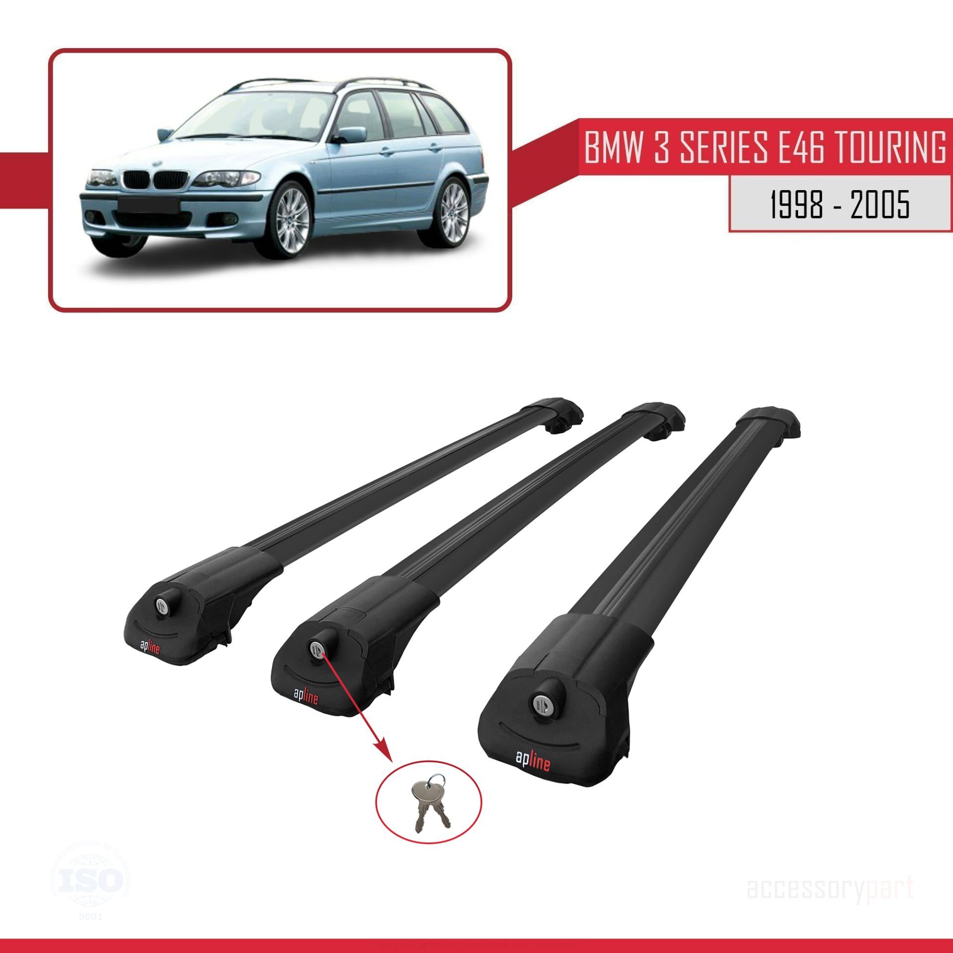 BMW 3 Serisi (E46) TOURING 1998-2005 Arası ile uyumlu ACE-1 Ara Atkı Tavan Barı SİYAH 3 ADET BAR