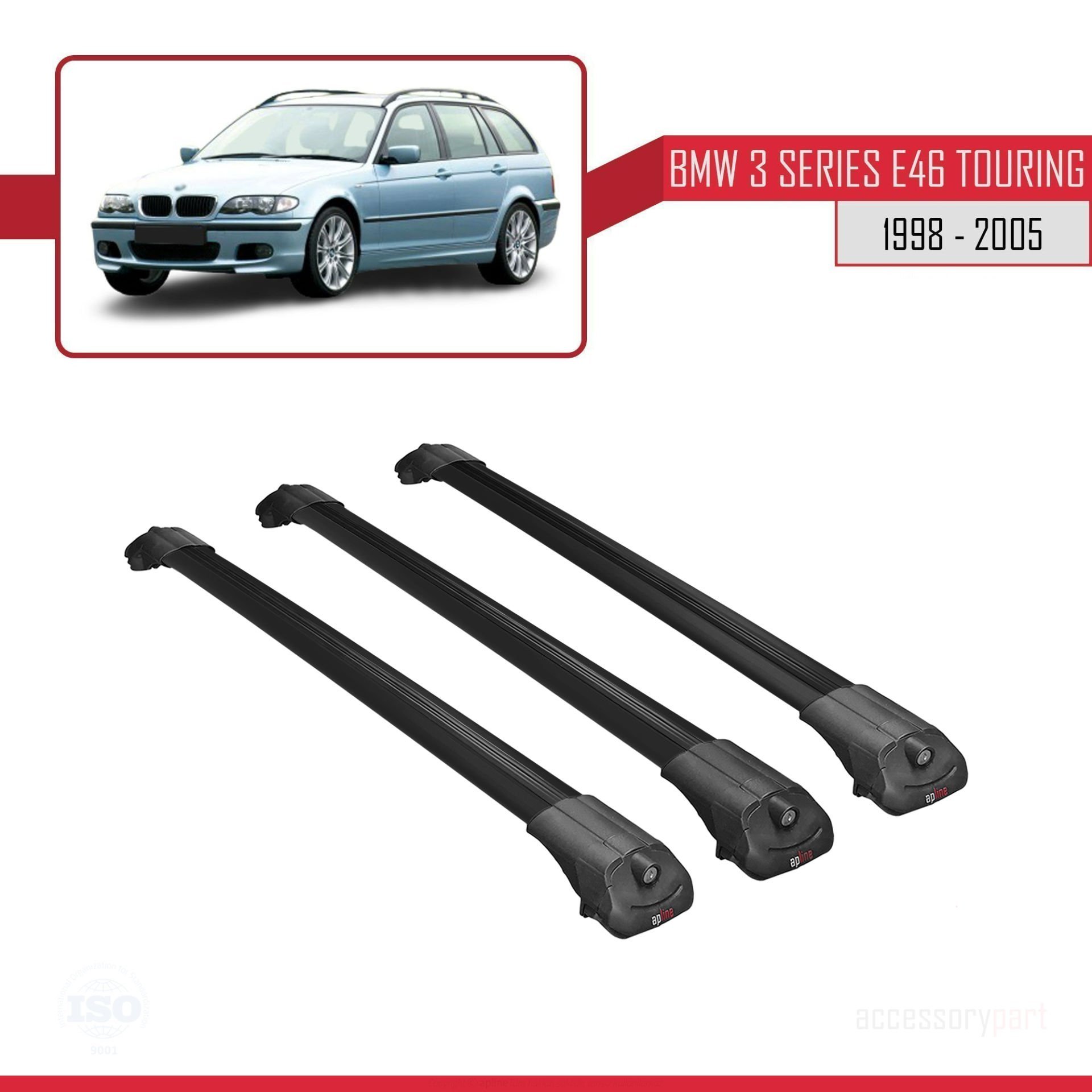 BMW 3 Serisi (E46) TOURING 1998-2005 Arası ile uyumlu ACE-1 Ara Atkı Tavan Barı SİYAH 3 ADET BAR