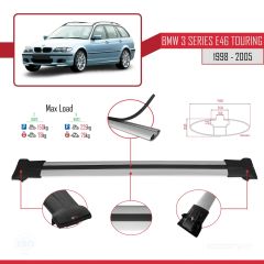 BMW 3 Serisi (E46) TOURING 1998-2005 Arası ile uyumlu FLY Model Ara Atkı Tavan Barı GRİ