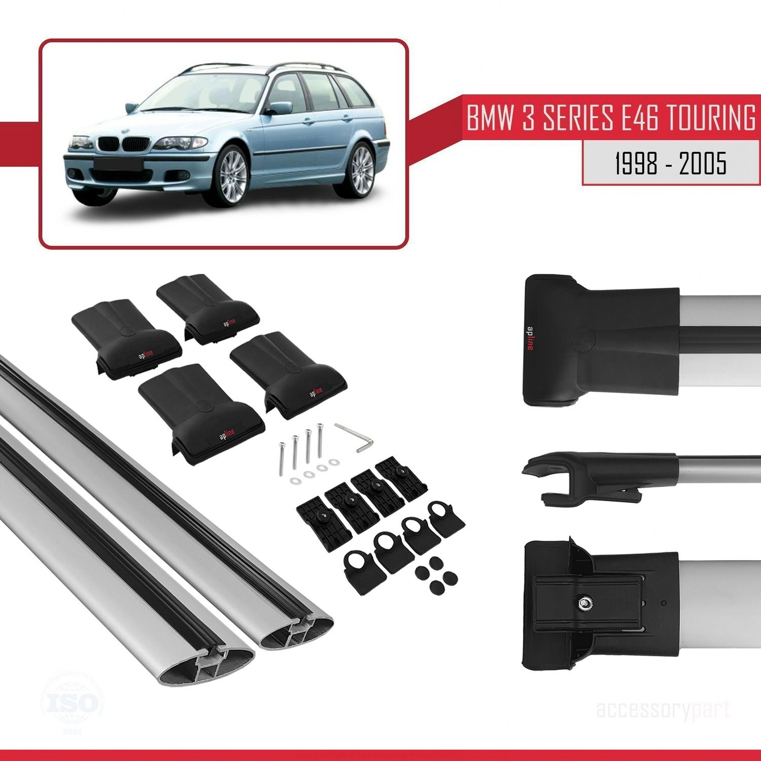 BMW 3 Serisi (E46) TOURING 1998-2005 Arası ile uyumlu FLY Model Ara Atkı Tavan Barı GRİ