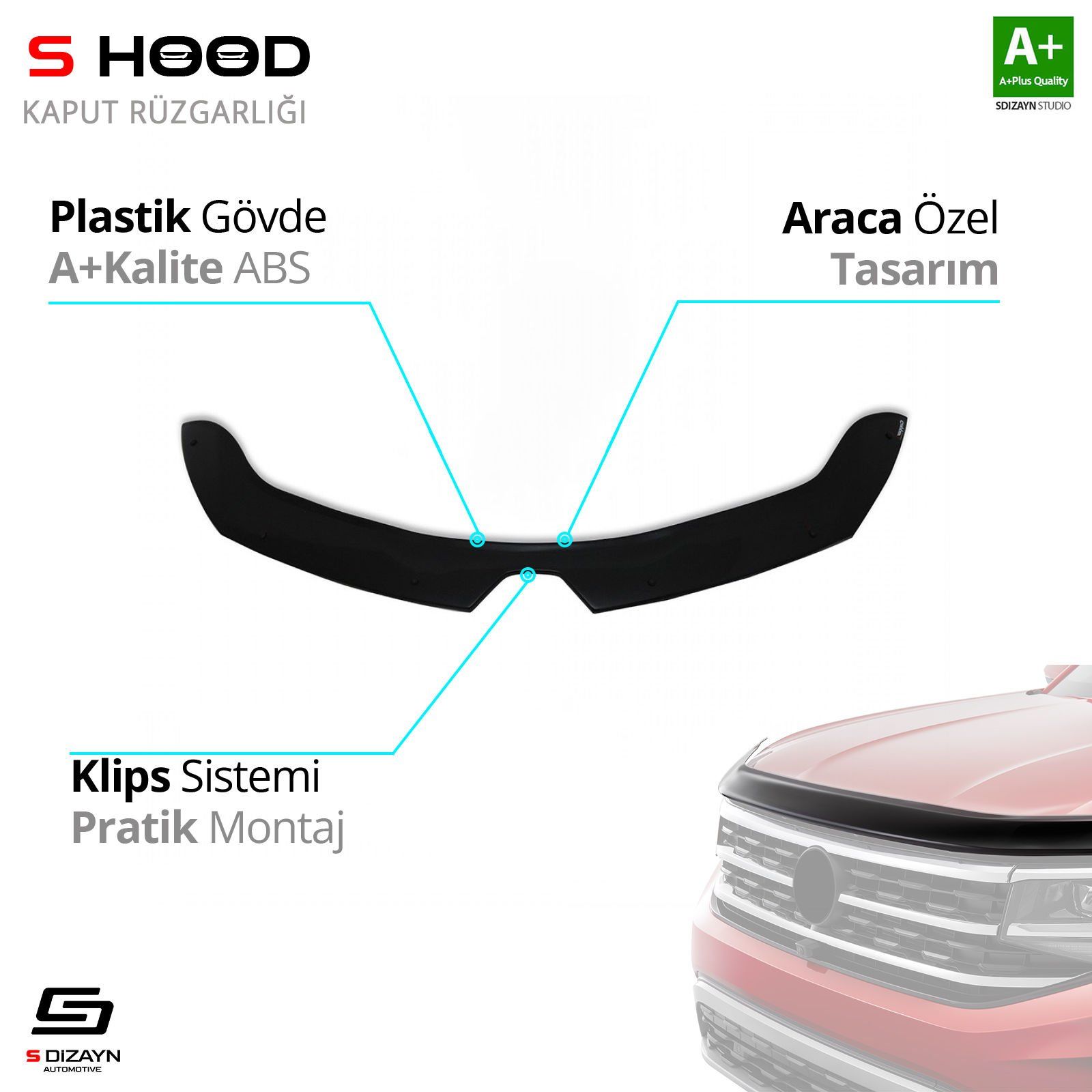 Renault Uyumlu Clio 5 ABS Plastik Kaput Rüzgarlığı 2020 Üzeri A+Kalite