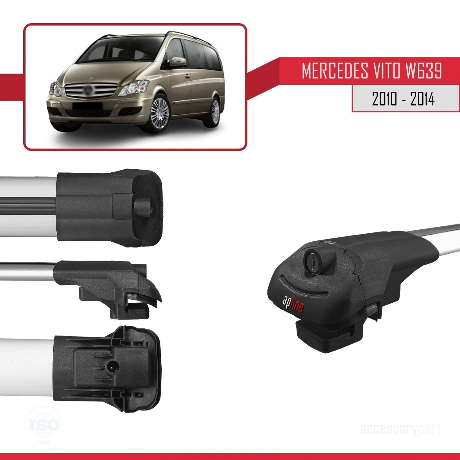 Mercedes Vito (W639) 2010-2014 Arası ile uyumlu ACE-1 Ara Atkı Tavan Barı GRİ 4 ADET BAR
