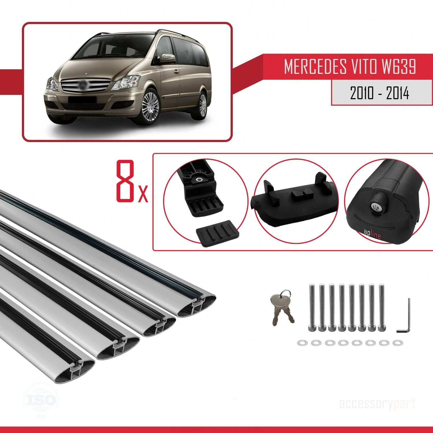 Mercedes Vito (W639) 2010-2014 Arası ile uyumlu ACE-1 Ara Atkı Tavan Barı GRİ 4 ADET BAR
