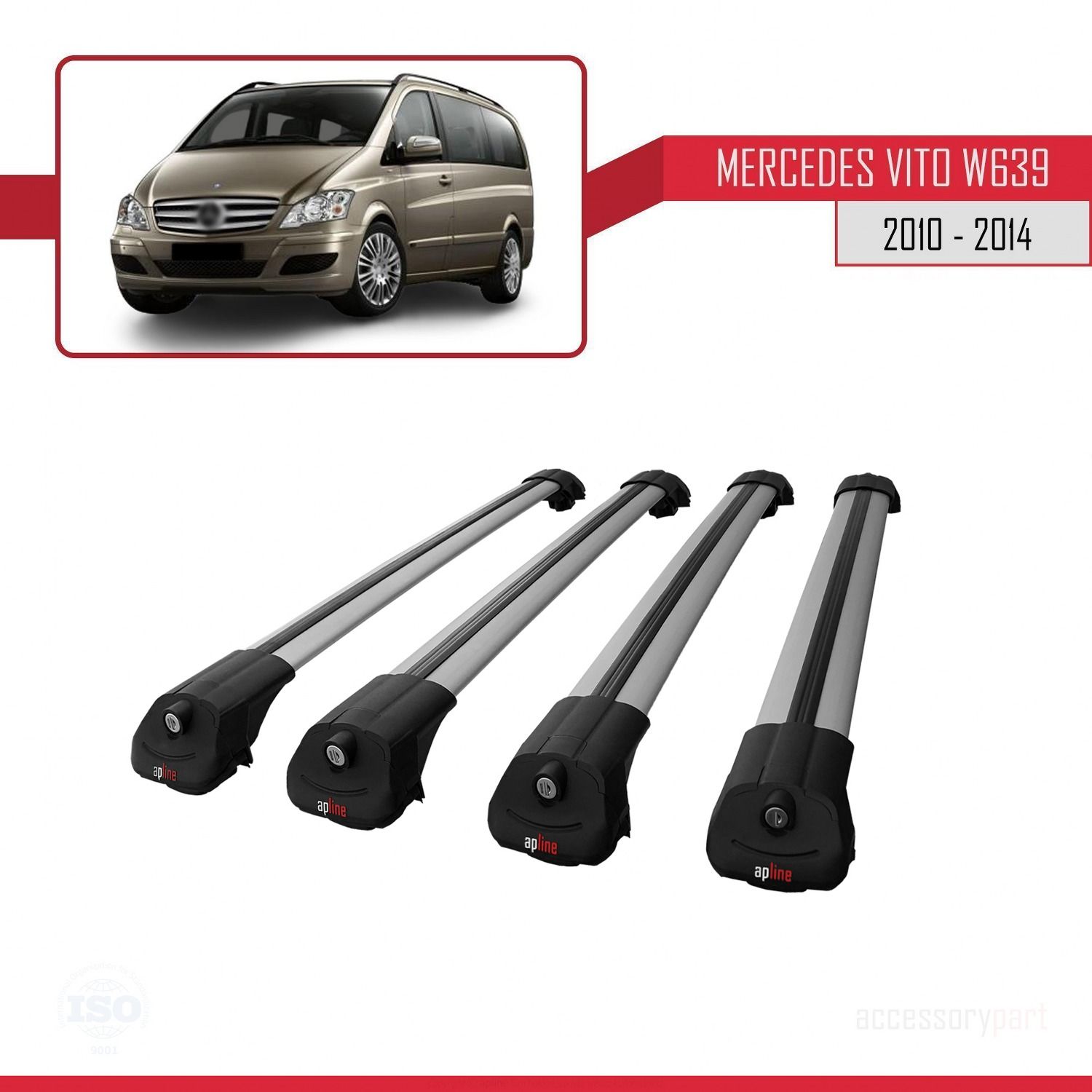 Mercedes Vito (W639) 2010-2014 Arası ile uyumlu ACE-1 Ara Atkı Tavan Barı GRİ 4 ADET BAR