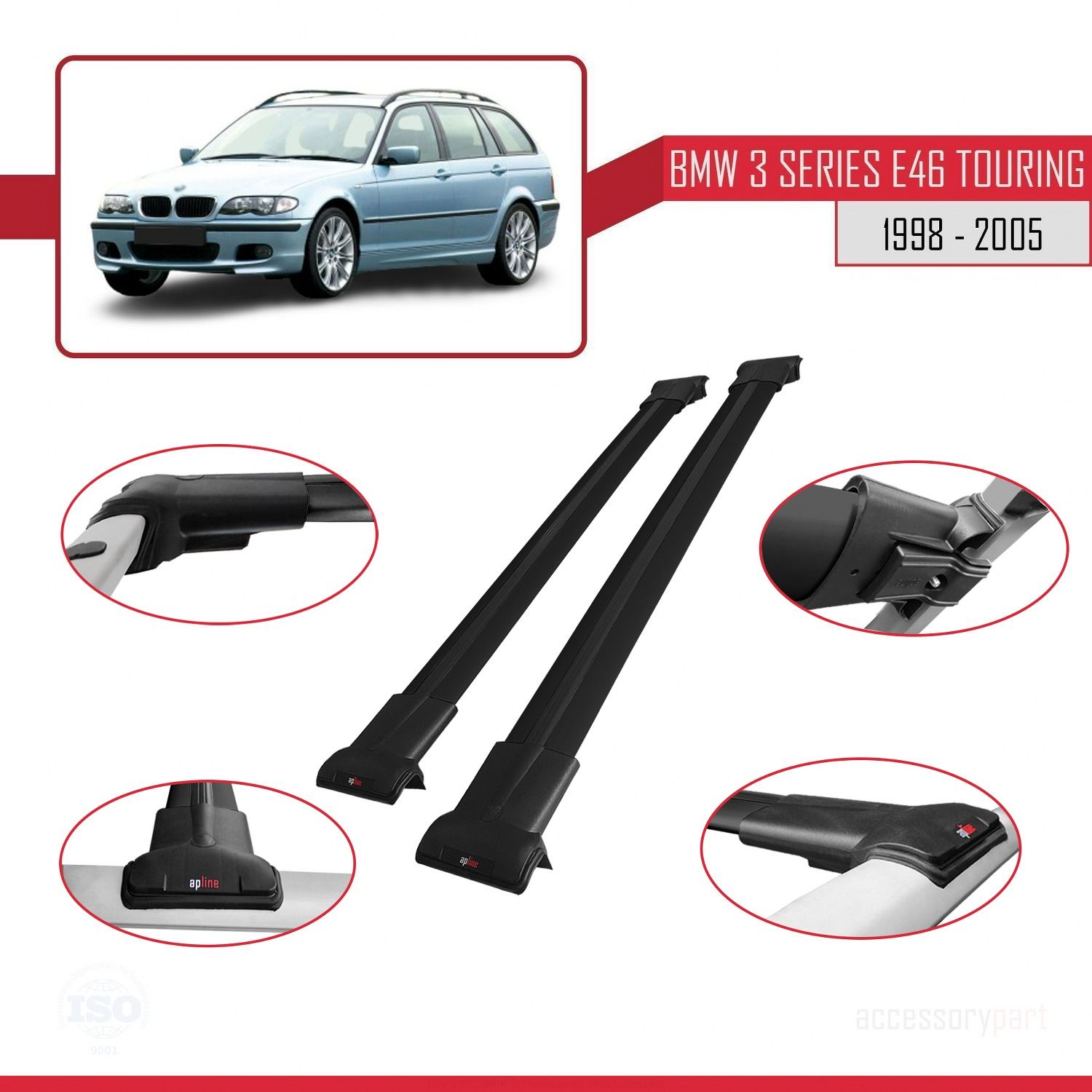 BMW 3 Serisi (E46) TOURING 1998-2005 Arası ile uyumlu FLY Model Ara Atkı Tavan Barı SİYAH