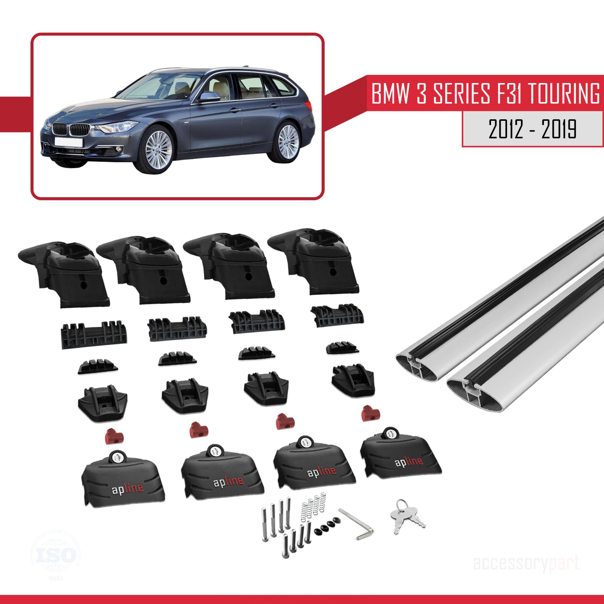 BMW 3 Serisi (F31) TOURING 2012-2019 Arası ile uyumlu ACE-2 Ara Atkı Tavan Barı GRİ