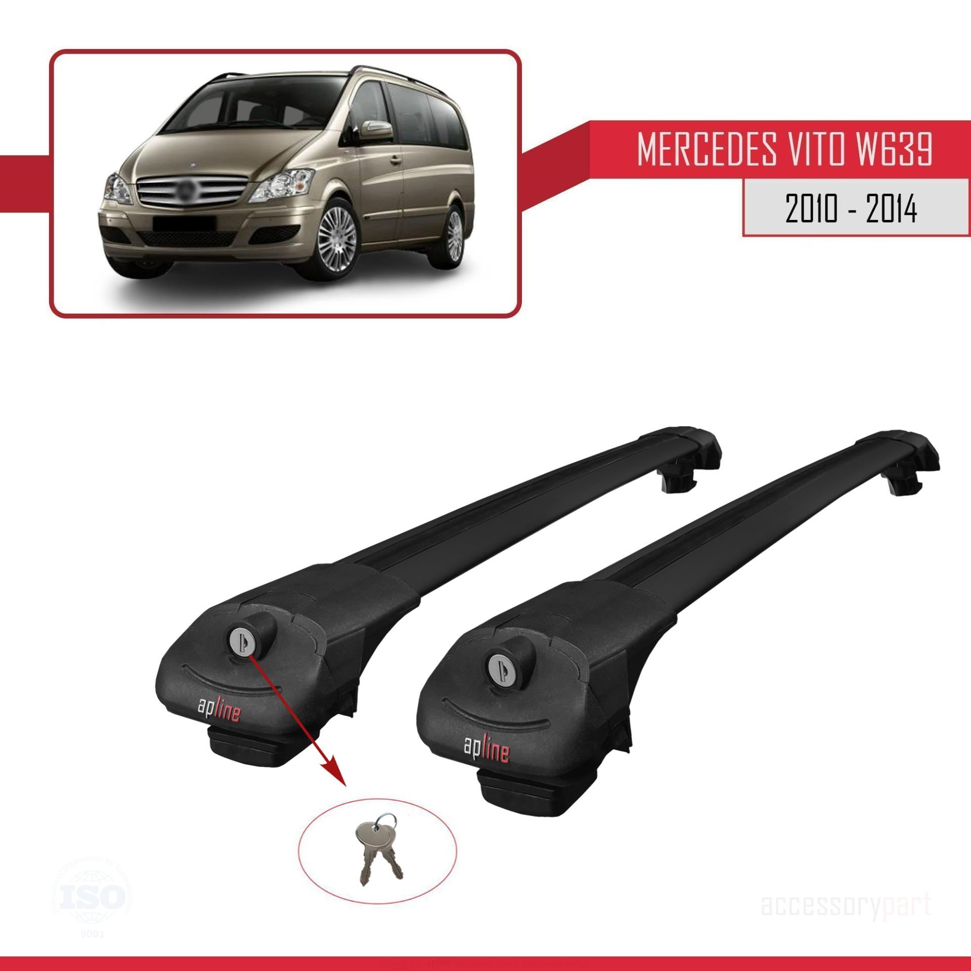 Mercedes Vito (W639) 2010-2014 Arası ile uyumlu ACE-1 Ara Atkı Tavan Barı SİYAH