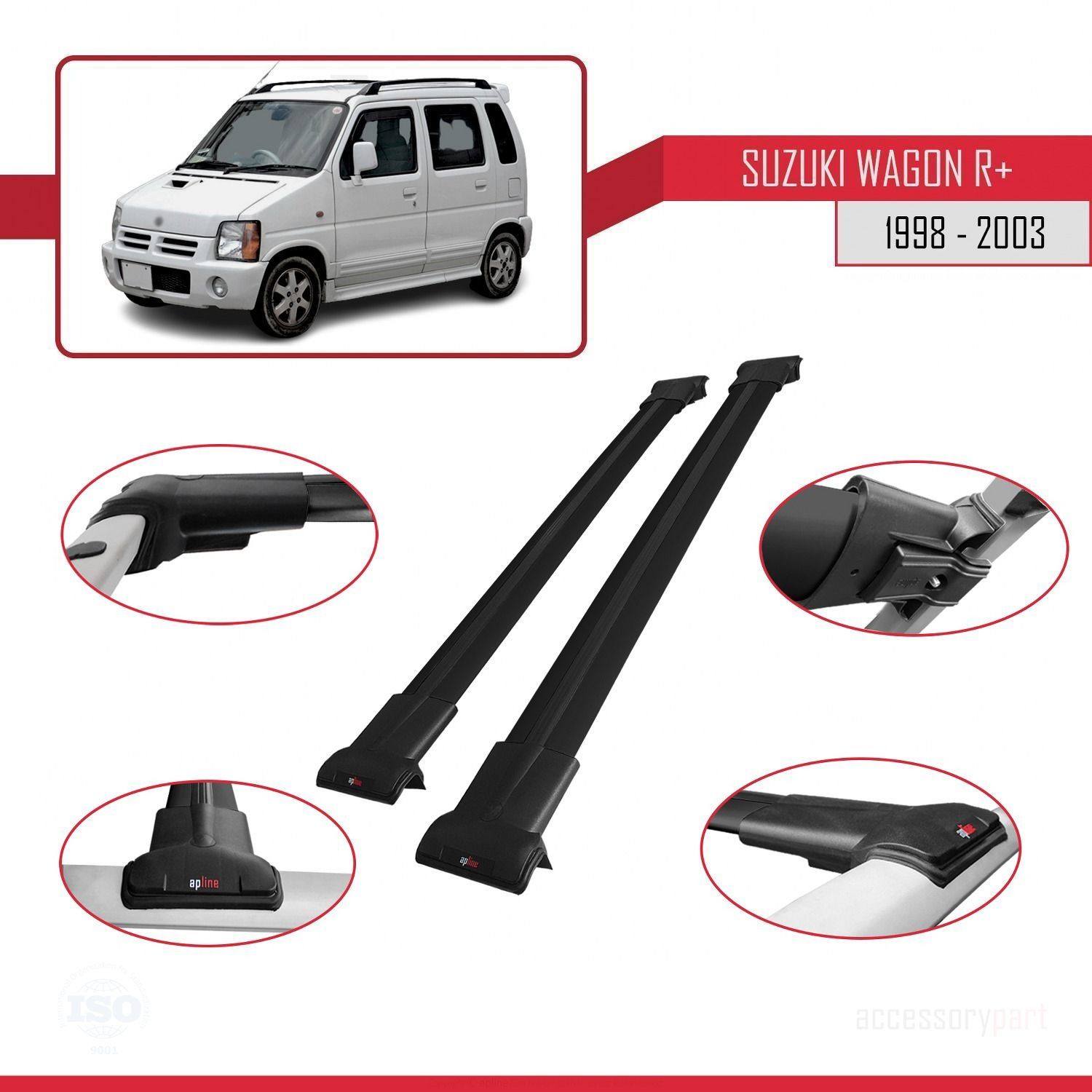 Suzuki Wagon R+ 1998-2003 Arası ile Uyumlu FLY Model Ara Atkı Tavan Barı SİYAH