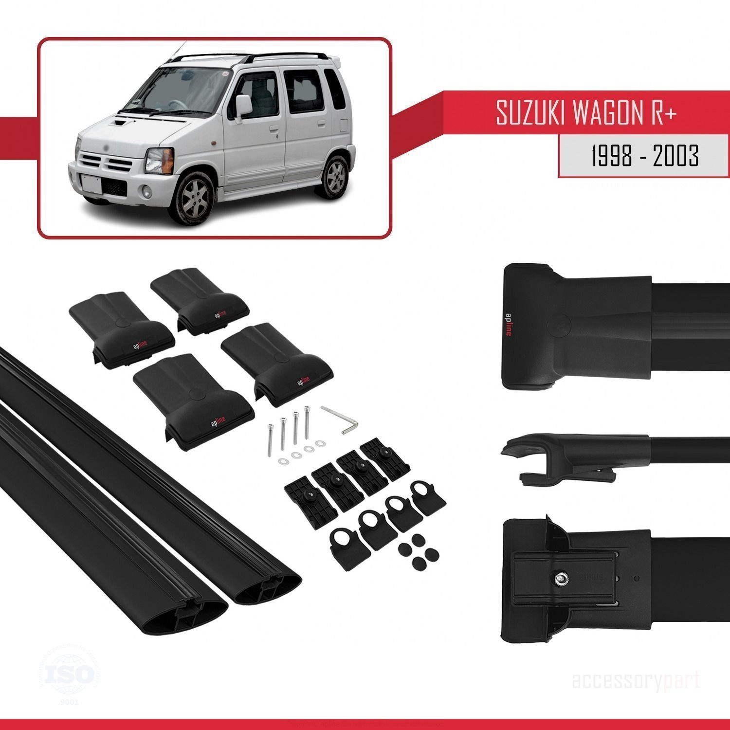Suzuki Wagon R+ 1998-2003 Arası ile Uyumlu FLY Model Ara Atkı Tavan Barı SİYAH