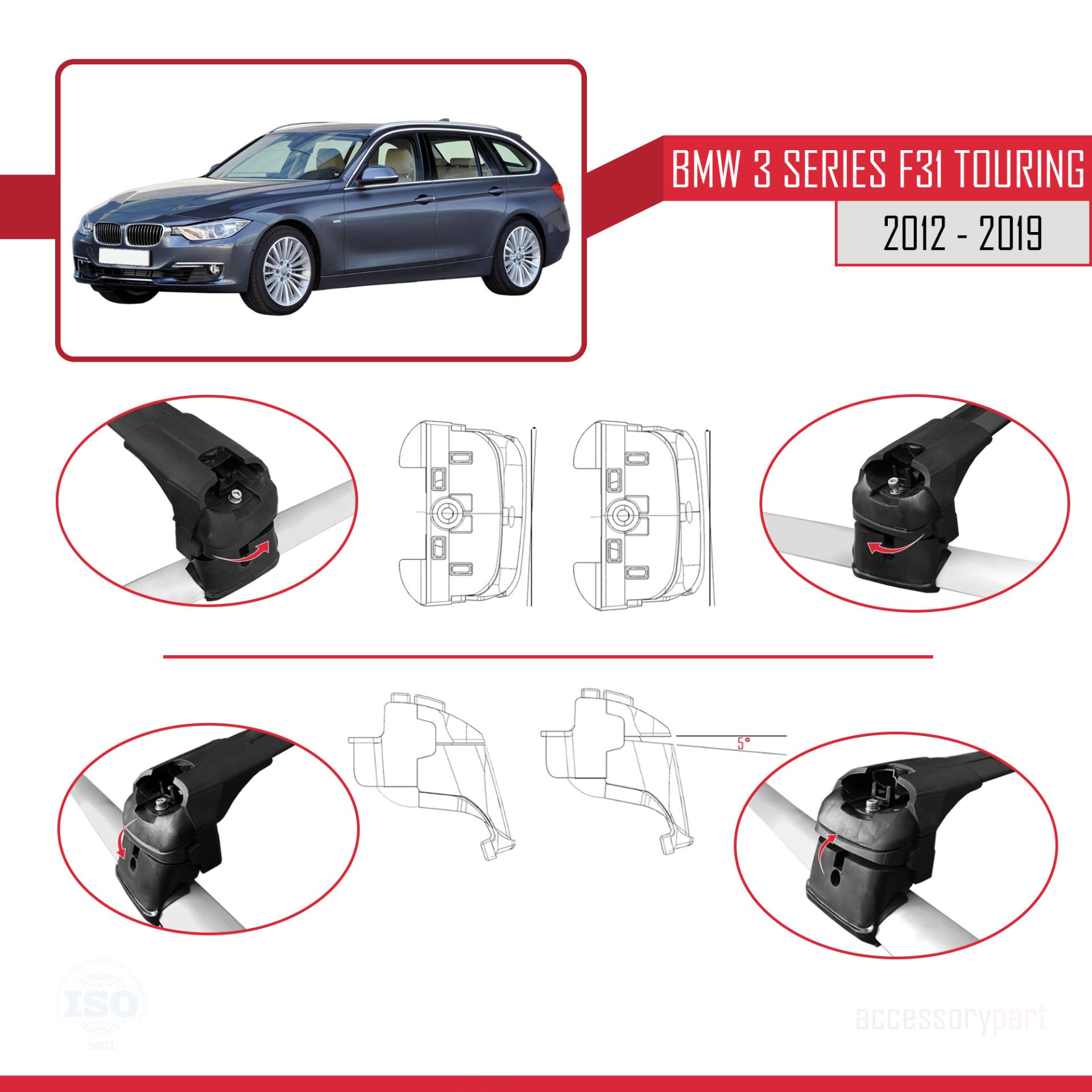 BMW 3 Serisi (F31) TOURING 2012-2019 Arası ile uyumlu ACE-2 Ara Atkı Tavan Barı SİYAH