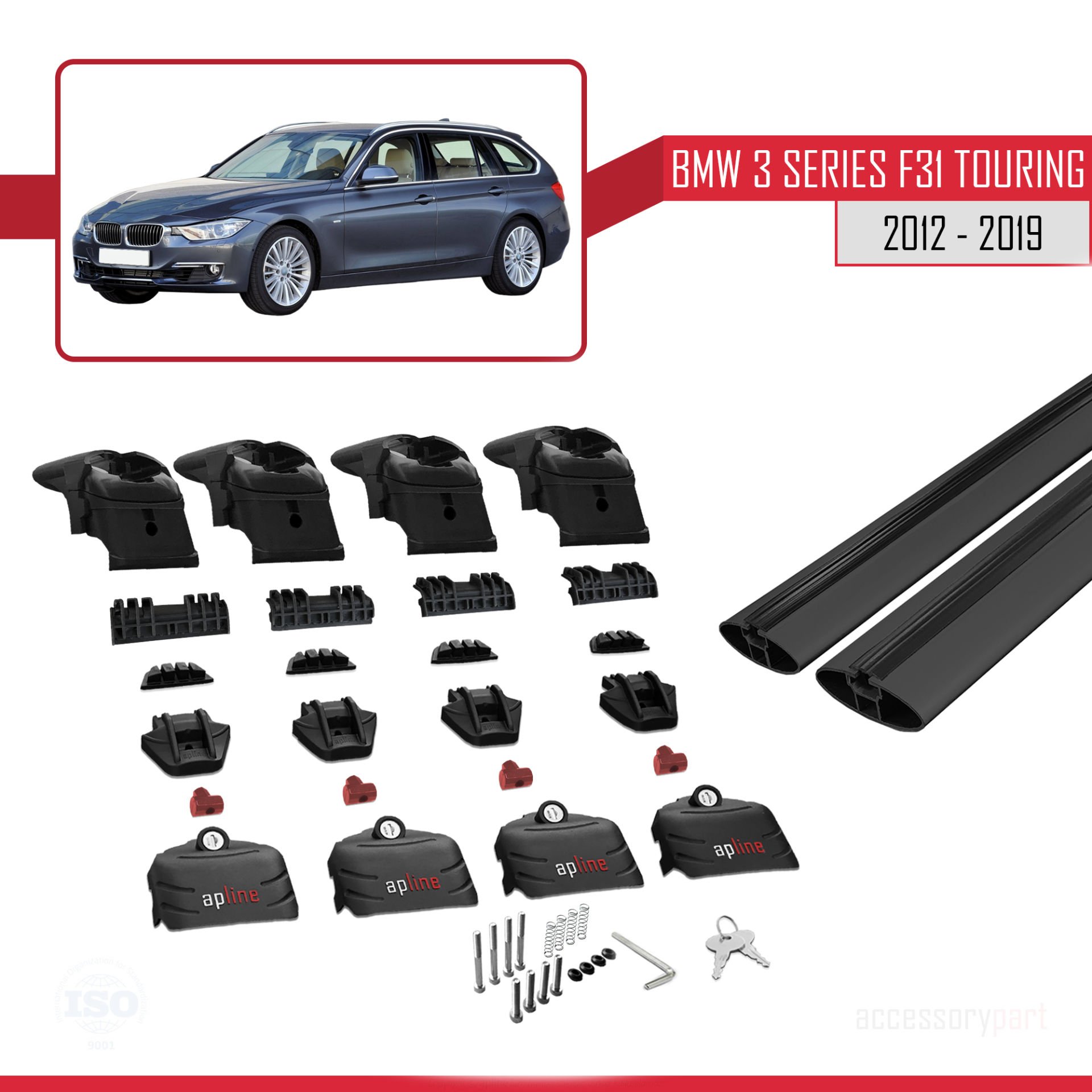 BMW 3 Serisi (F31) TOURING 2012-2019 Arası ile uyumlu ACE-2 Ara Atkı Tavan Barı SİYAH