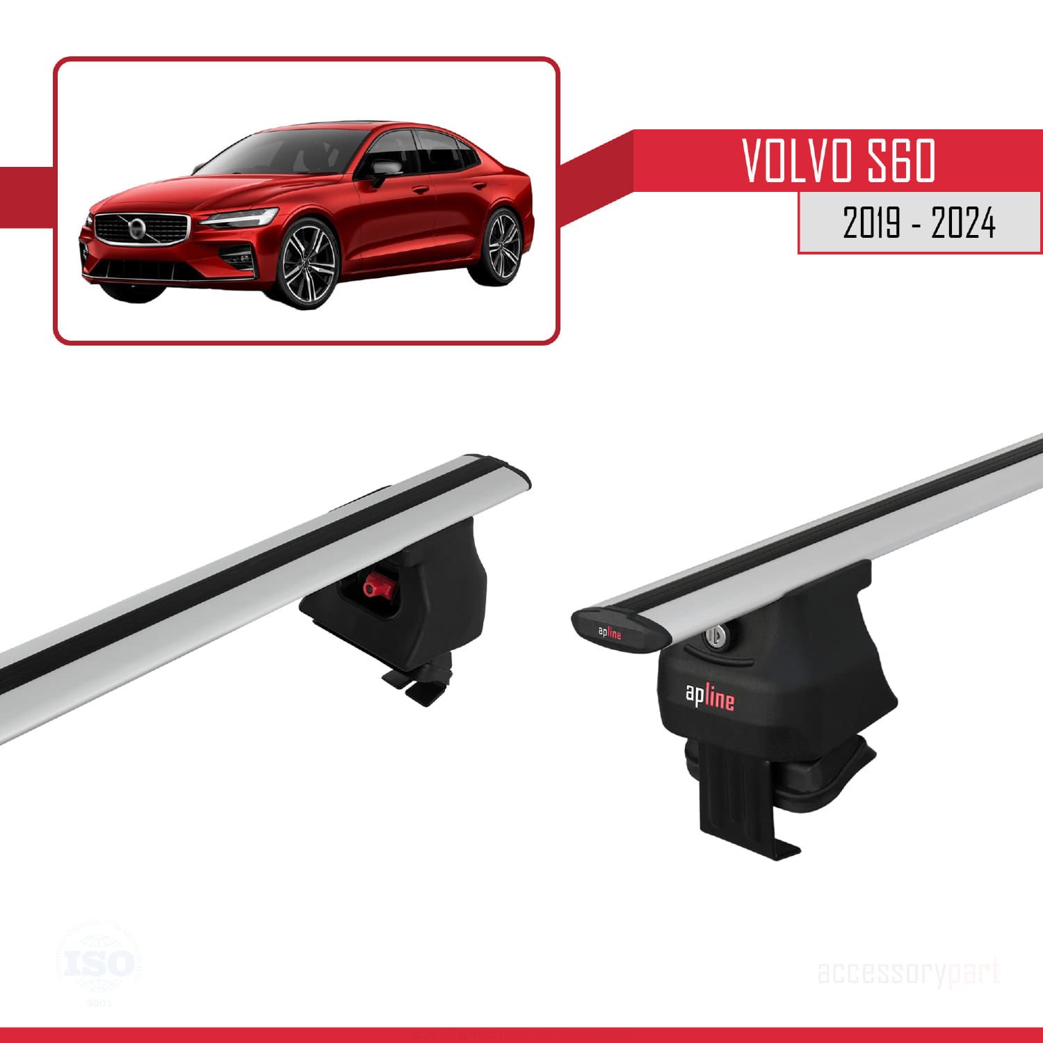 Volvo S60 2019 ve Sonrası ile uyumlu ACE-4 Ara Atkı Tavan Barı GRİ