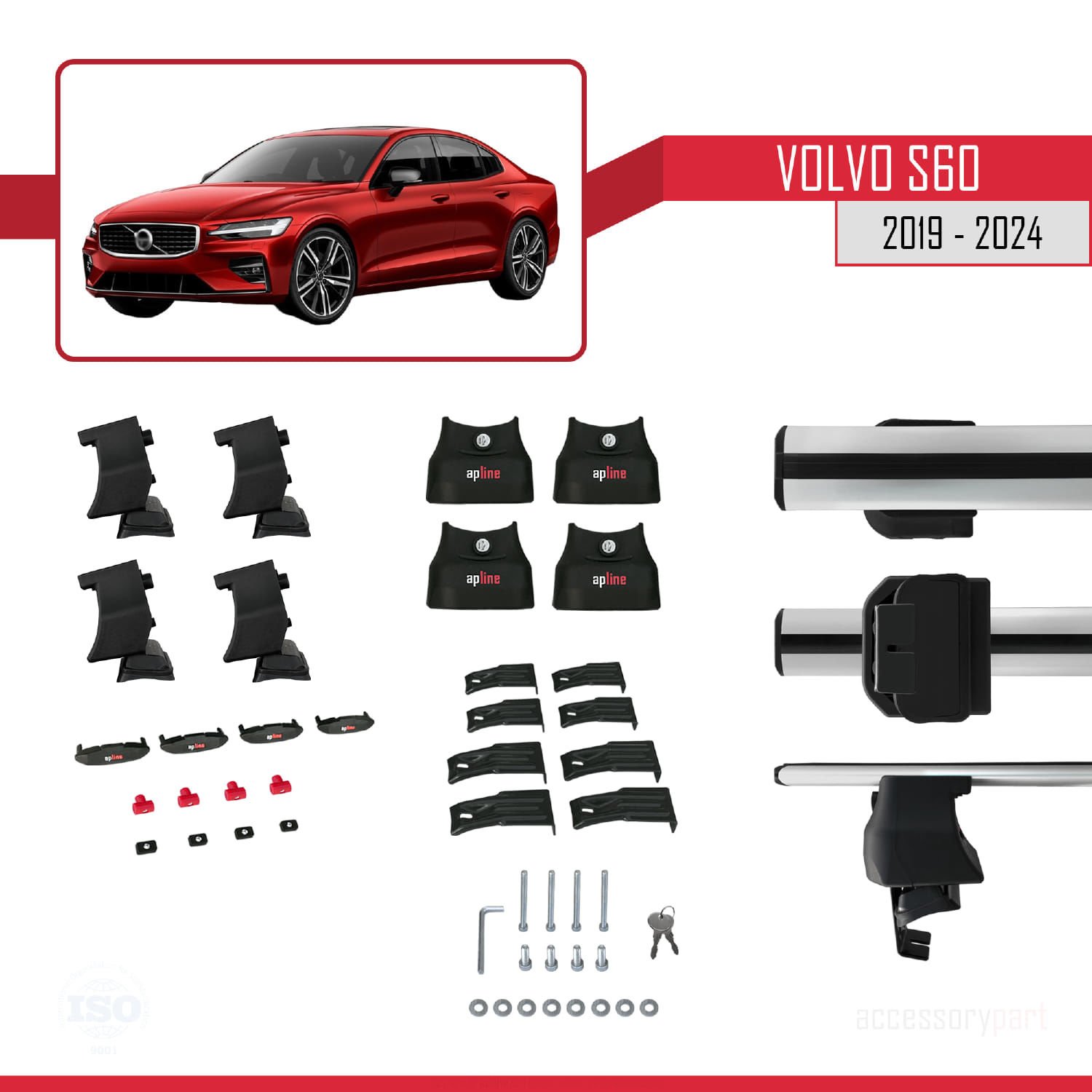 Volvo S60 2019 ve Sonrası ile uyumlu ACE-4 Ara Atkı Tavan Barı GRİ