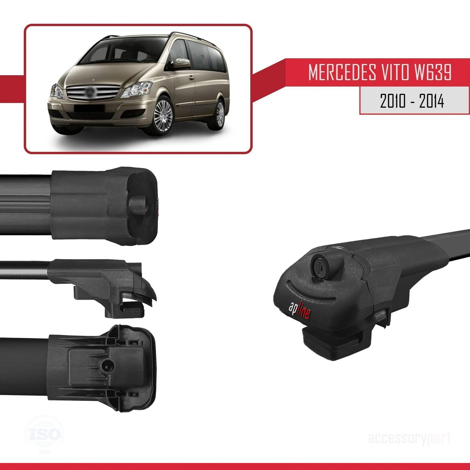 Mercedes Vito (W639) 2010-2014 Arası ile uyumlu ACE-1 Ara Atkı Tavan Barı SİYAH 4 ADET BAR