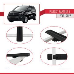 Peugeot Partner 2019-2022 Arası ile uyumlu Basic Model Ara Atkı Tavan Barı SİYAH 3 ADET