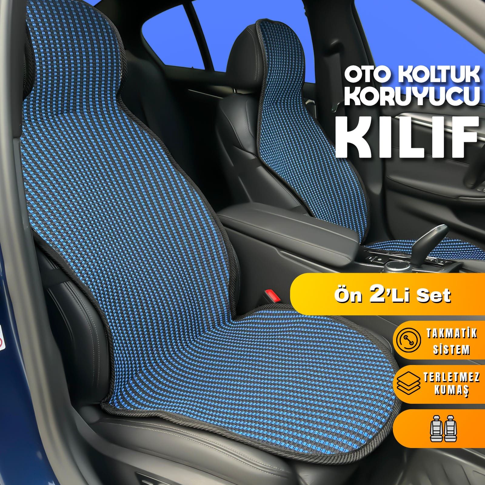 Alfa Romeo Mito Uyumlu Koltuk Kılıfı Minder Çizgili Siyah Mavi 2+1 Ön Arka Set