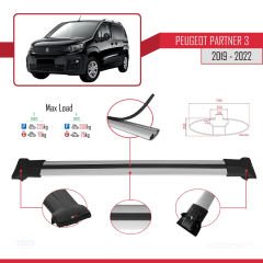 Peugeot Partner 2019-2022 Arası ile uyumlu FLY Model Ara Atkı Tavan Barı GRİ 3 ADET BAR
