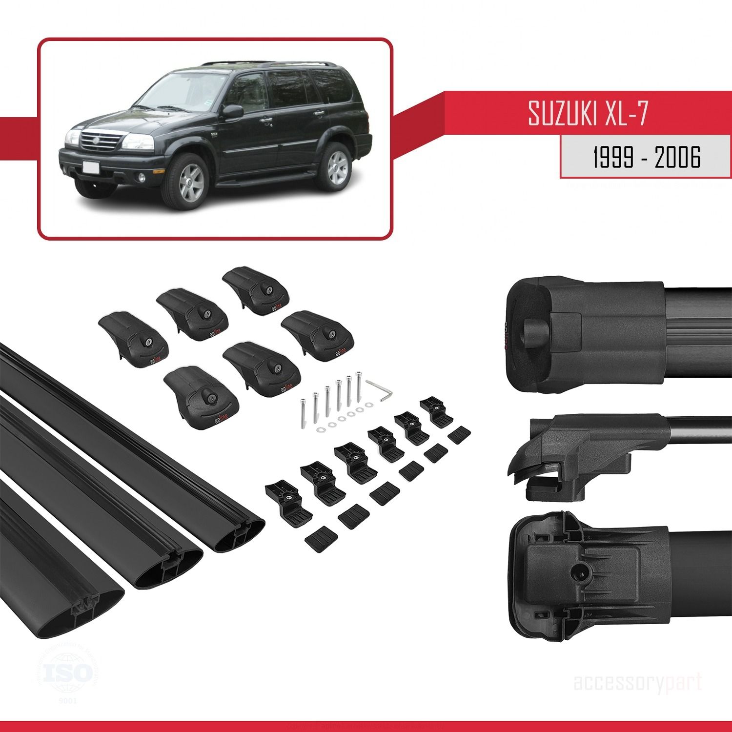 Suzuki XL-7 1999-2006 Arası ile uyumlu ACE-1 Ara Atkı Tavan Barı SİYAH 3 ADET BAR